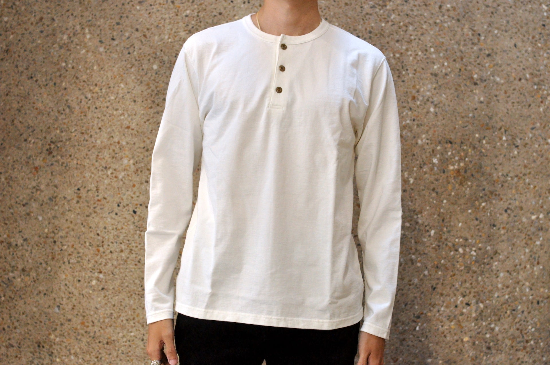 Studio D'Artisan X CORLECTION 7.5oz 'Suvin Gold' Ultimate Loopwheeled L/S Henley Tee (White)