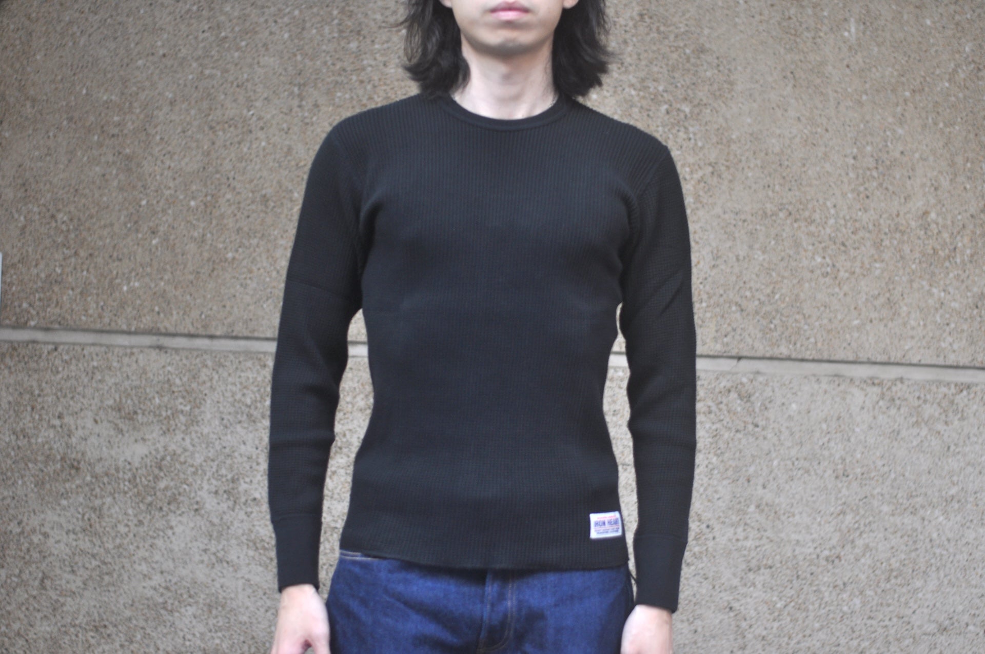 Iron Heart Heavyweight “Waffle Knit” L/S Plain Thermal (Black)