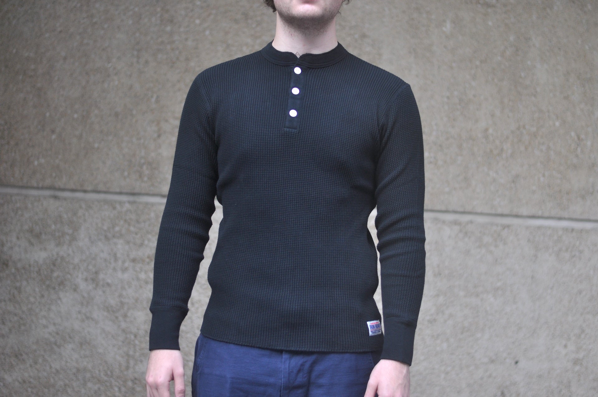 Iron Heart Heavyweight “Waffle Knit” L/S Henley Thermal (Black)