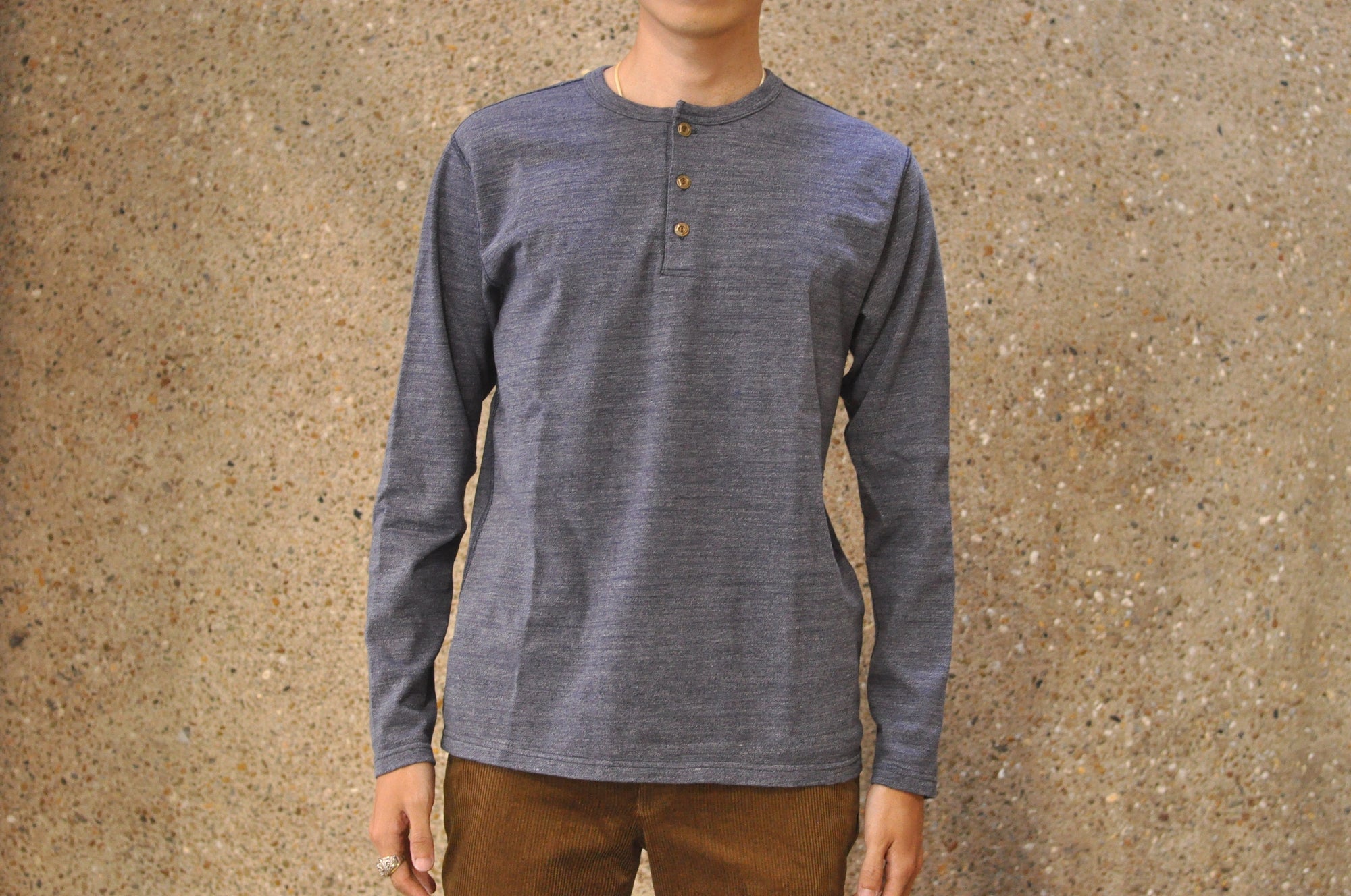 Studio D'Artisan X CORLECTION 7.5oz 'Suvin Gold' Ultimate Loopwheeled L/S Henley Tee (Heather Navy)
