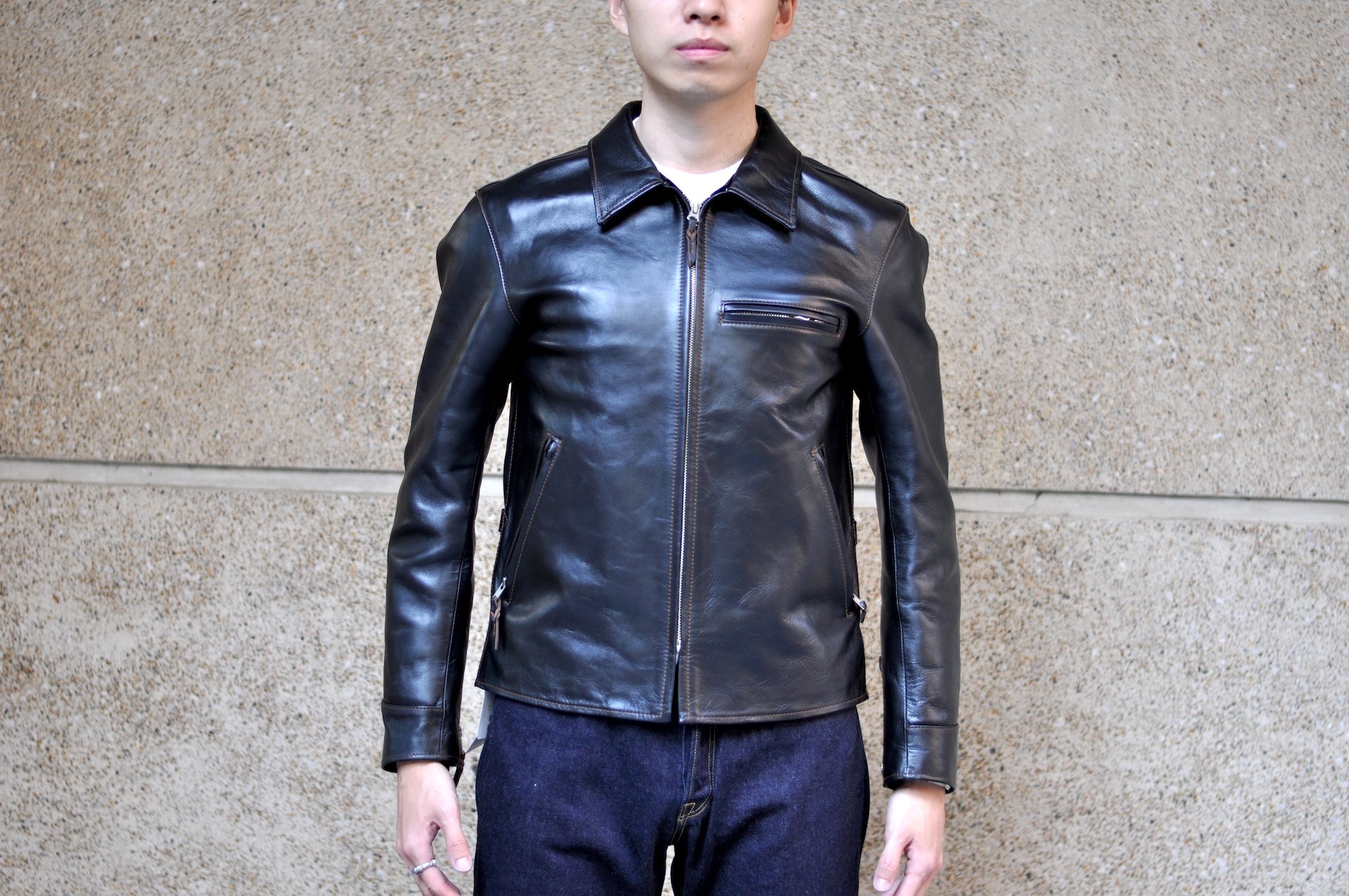 The Flat Head 'Ultimate' Horsehide 40s Single Riders Jacket (Black Tea-cored)