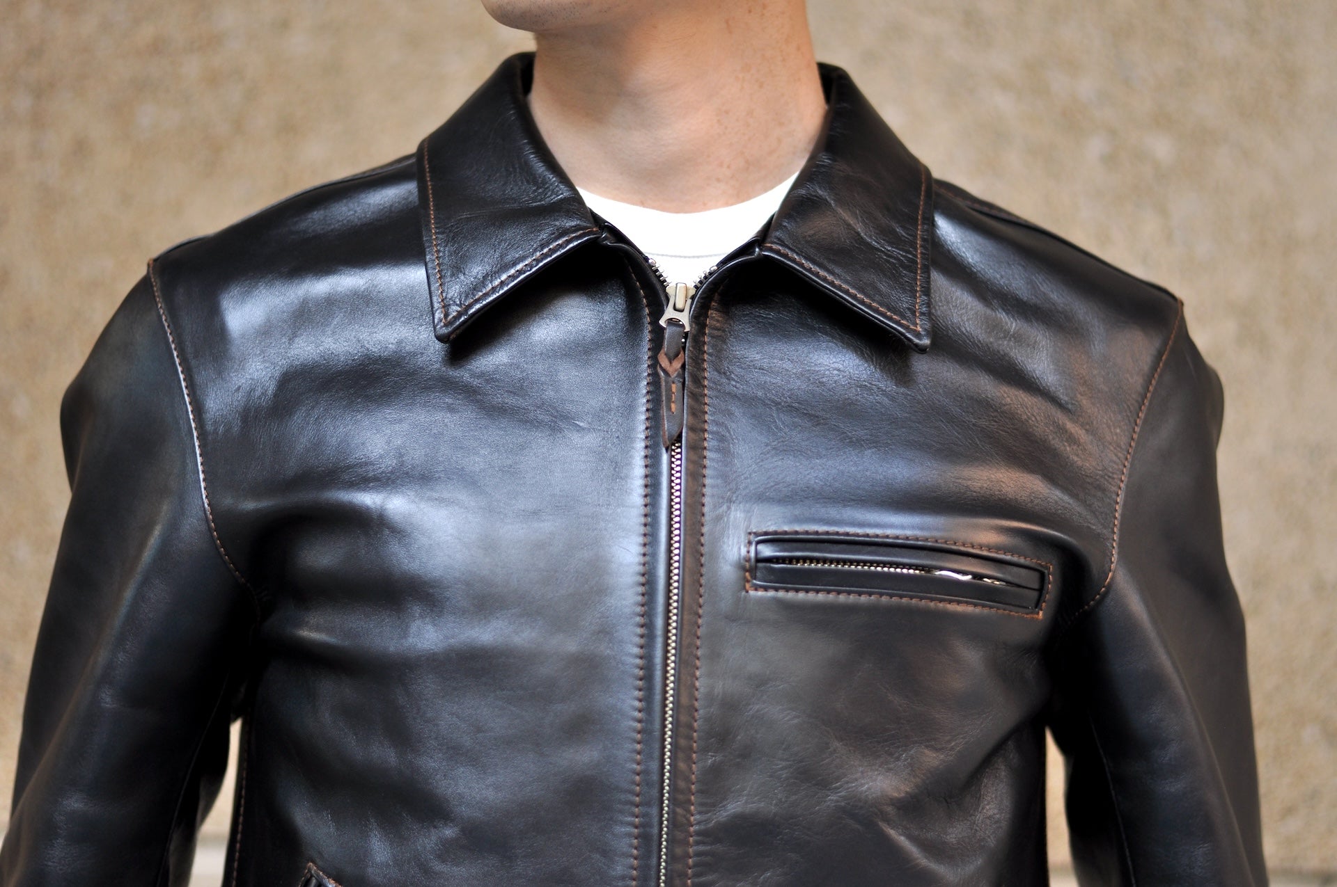 The Flat Head 'Ultimate' Horsehide 40s Single Riders Jacket (Black Tea-cored)