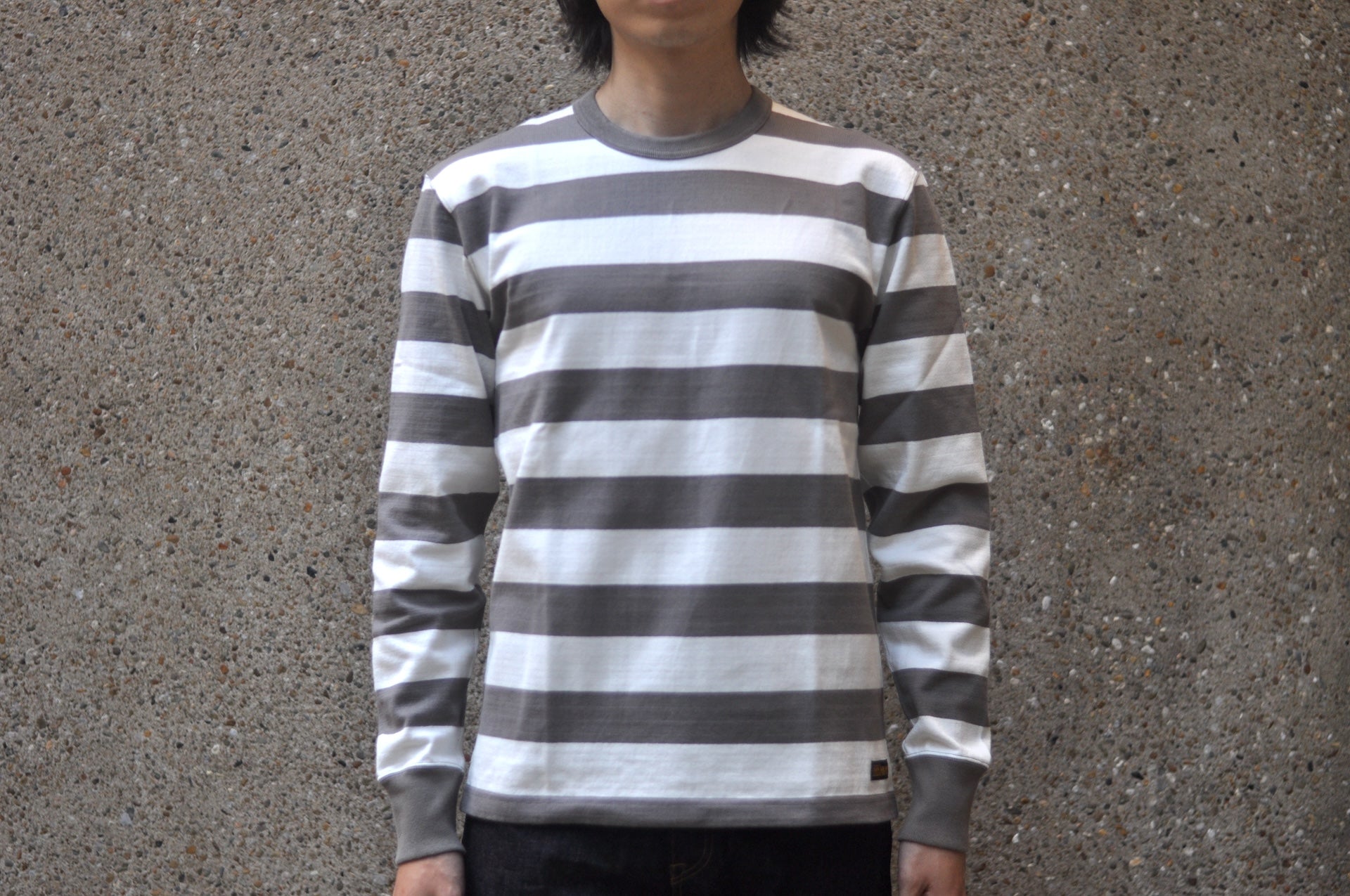 Iron Heart 11oz Cotton Knit Border L/S Sweater (Grey X White)