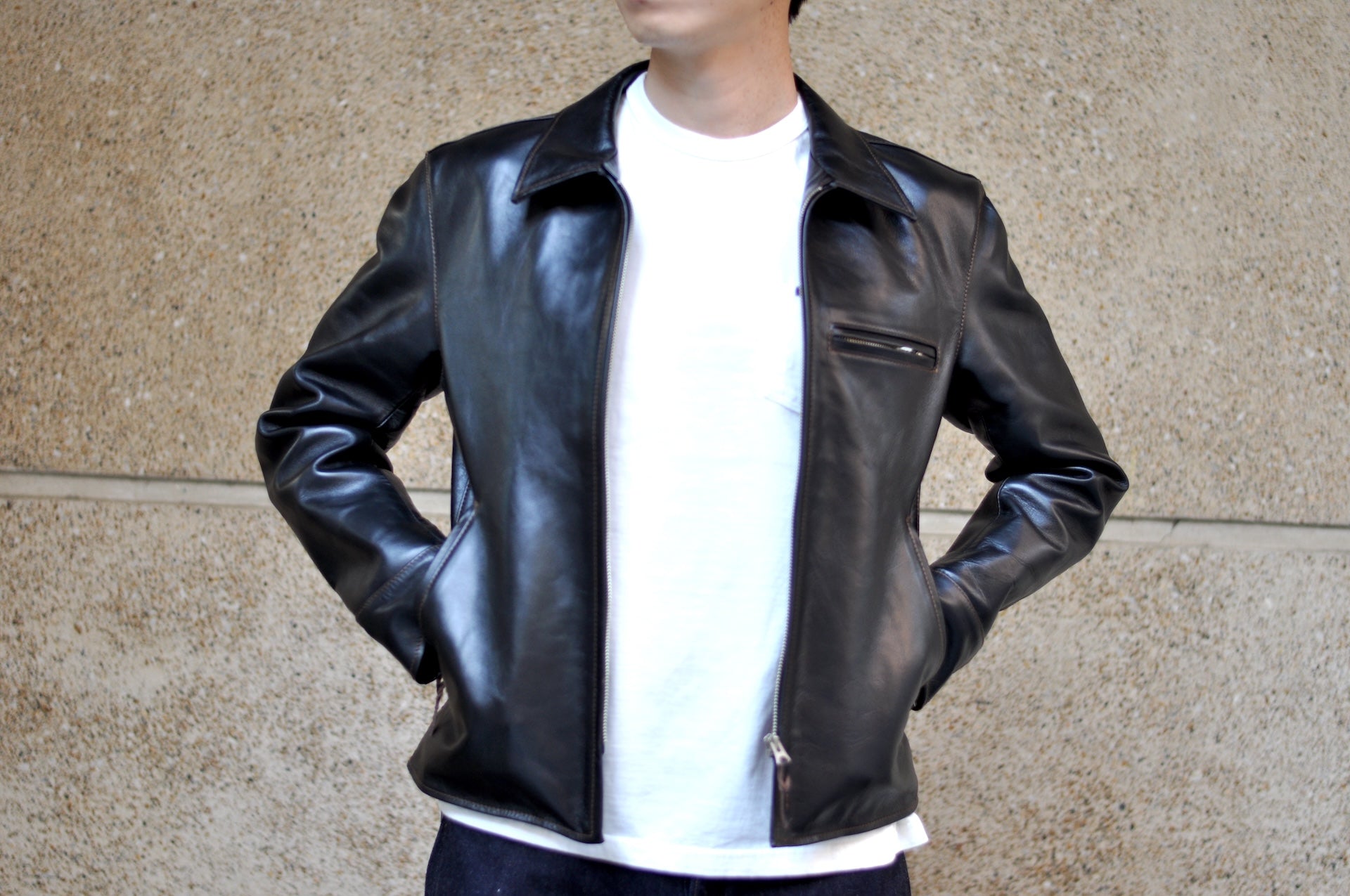 The Flat Head 'Ultimate' Horsehide 40s Single Riders Jacket (Black Tea-cored)