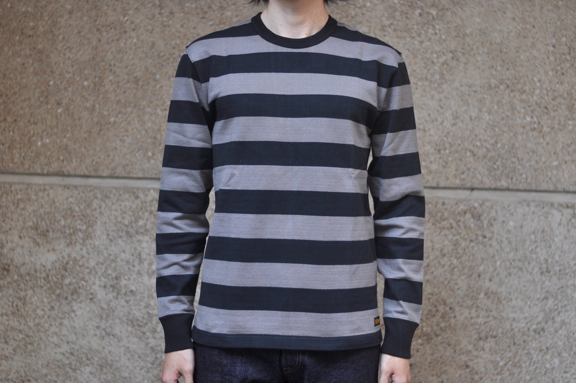 Iron Heart 11oz Cotton Knit Border L/S Sweater (Grey X Black)