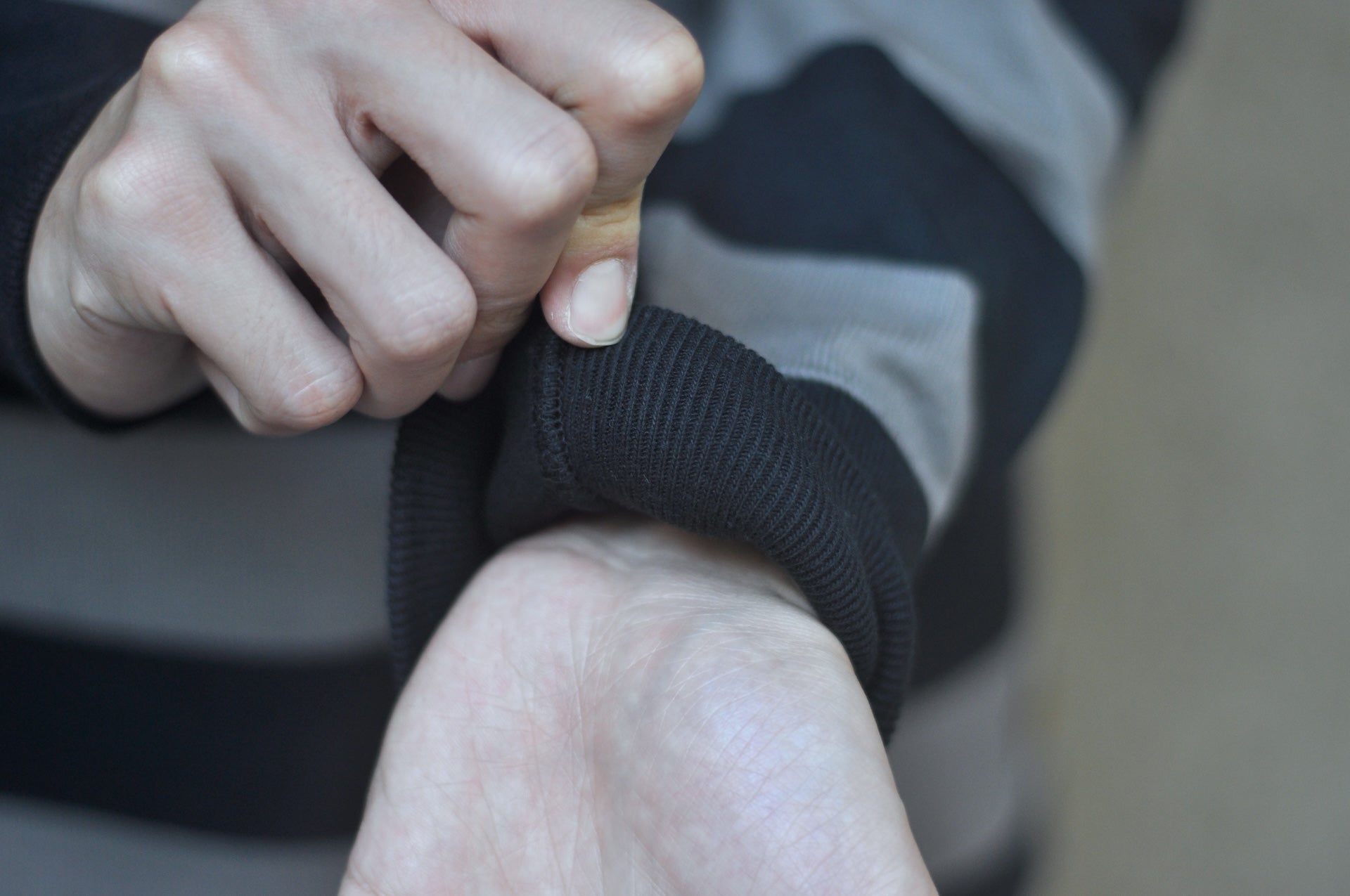 Iron Heart 11oz Cotton Knit Border L/S Sweater (Grey X Black)