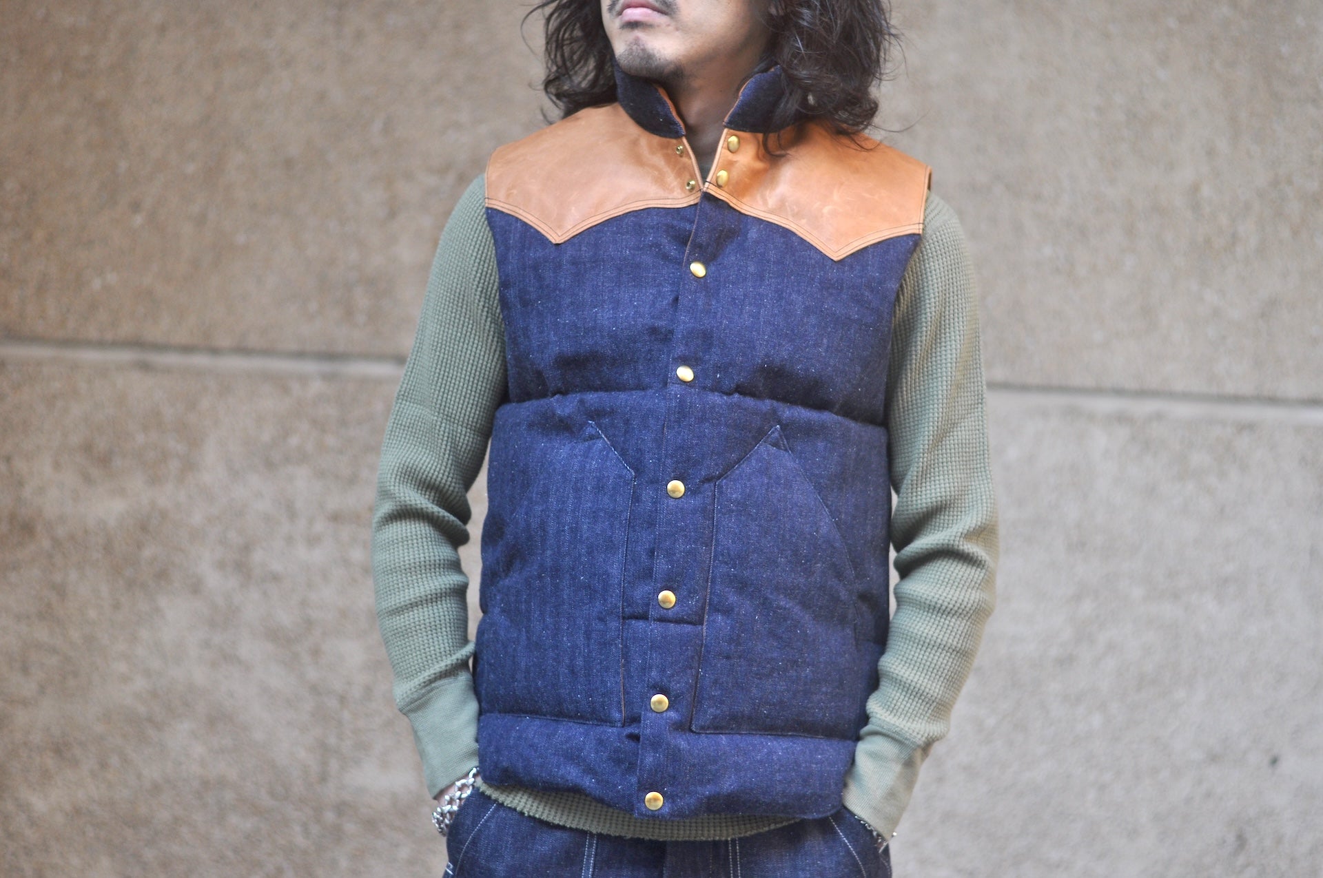 Warehouse Co. X Rocky Mountain Indigo Dyed HBT Denim Down Vest