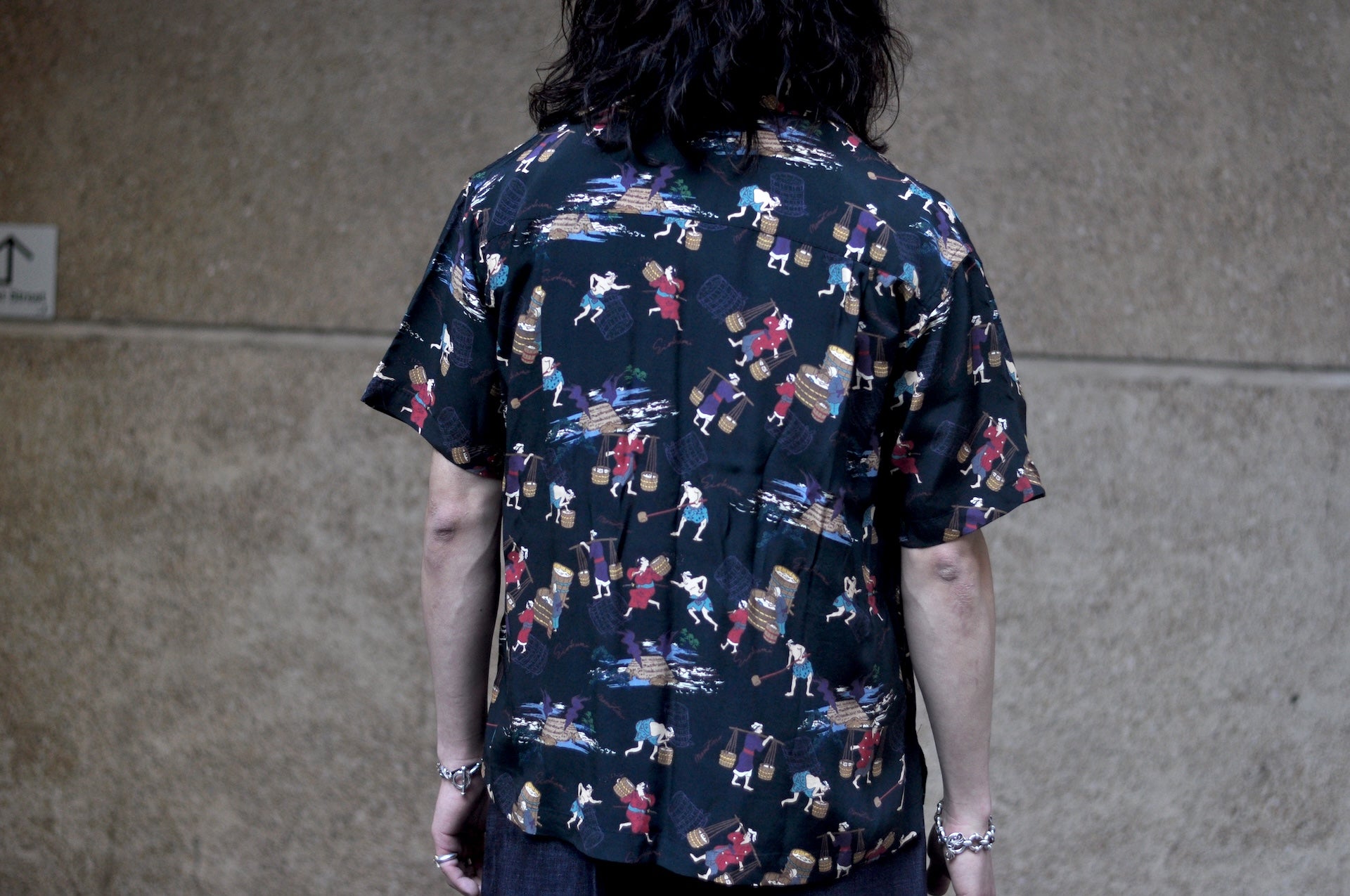 MOMOTARO JEANS “Art of Sake Making” S/S Aloha Shirt (Black)