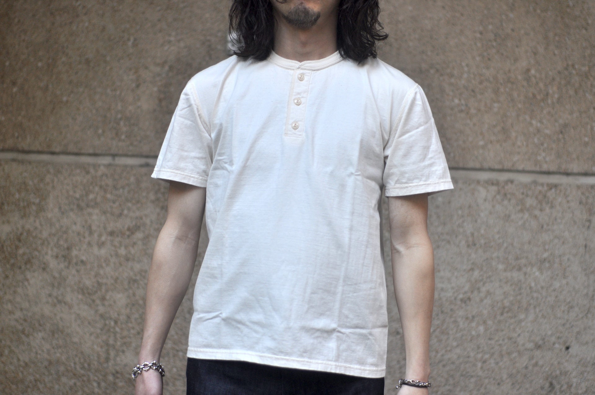 The Flat Head '26 Version 9oz Loopwheeled Henley Tee (Natural Ivory)