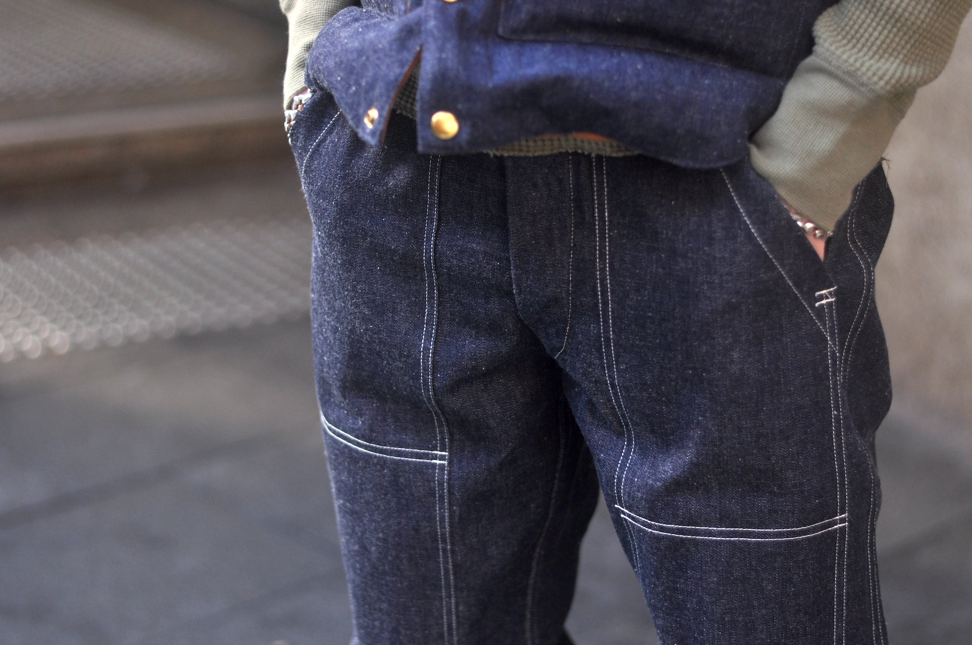 Warehouse Co. 12oz WPA Indigo Dyed Denim Double Knee Trousers (Loose Straight fit)