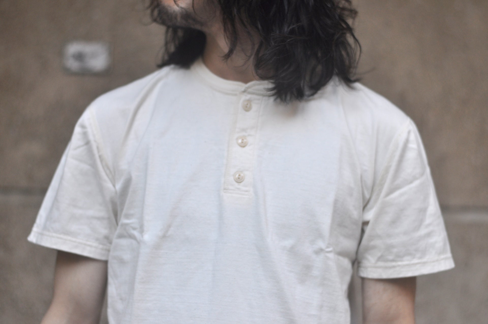 The Flat Head '26 Version 9oz Loopwheeled Henley Tee (Natural Ivory)