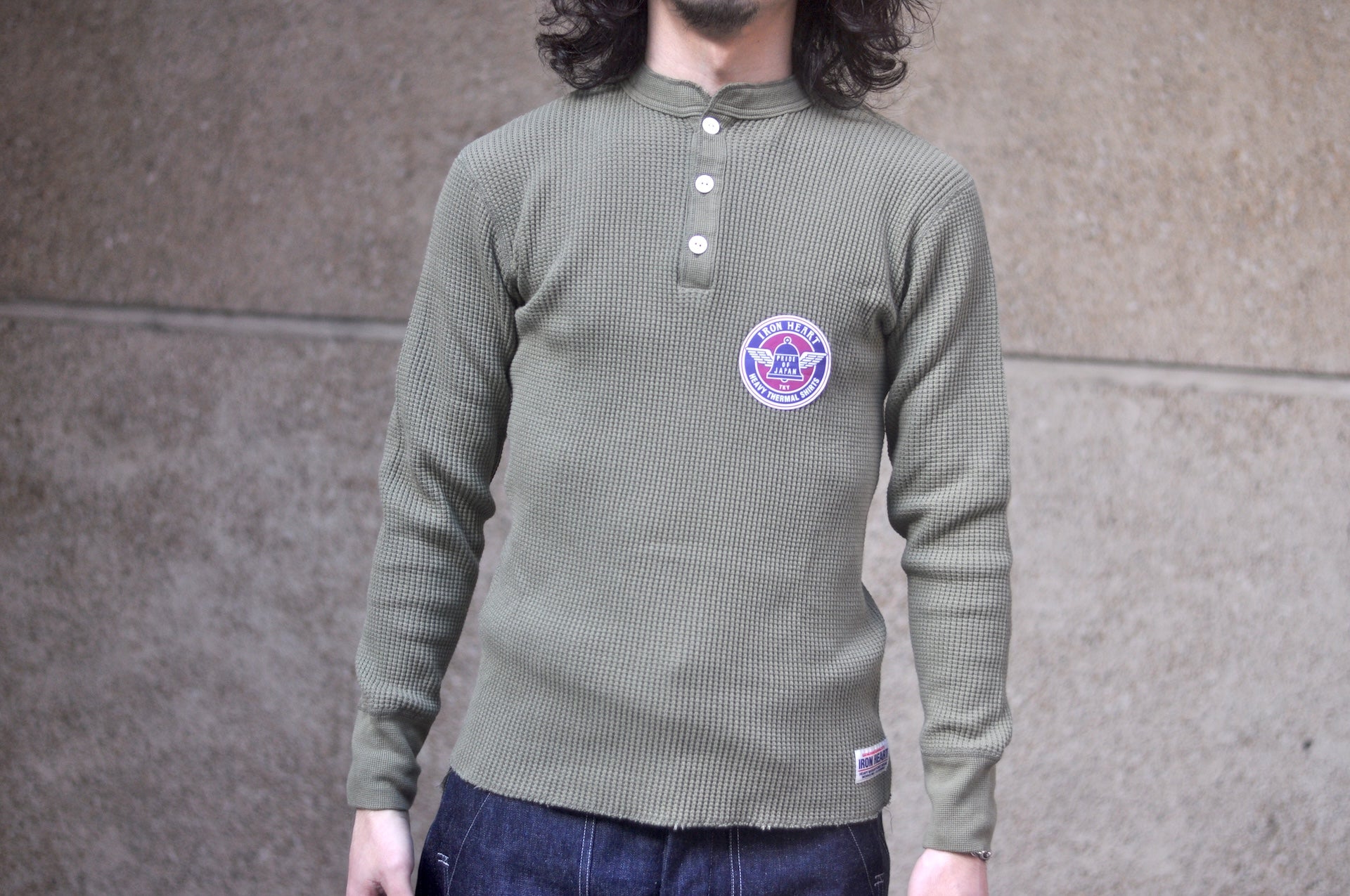 Iron Heart Heavyweight “Waffle Knit” L/S Henley Thermal (Olive)