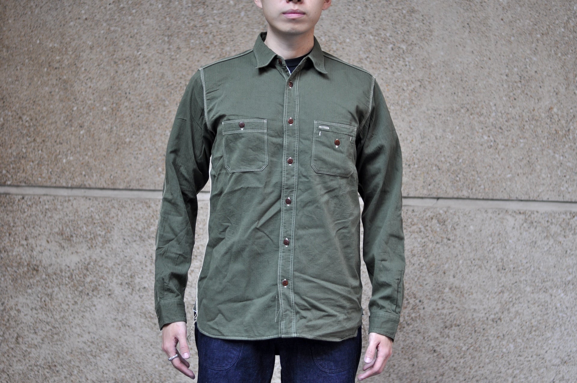 Samurai 6oz Selvage Herringbone Twill Workshirt (Olive)