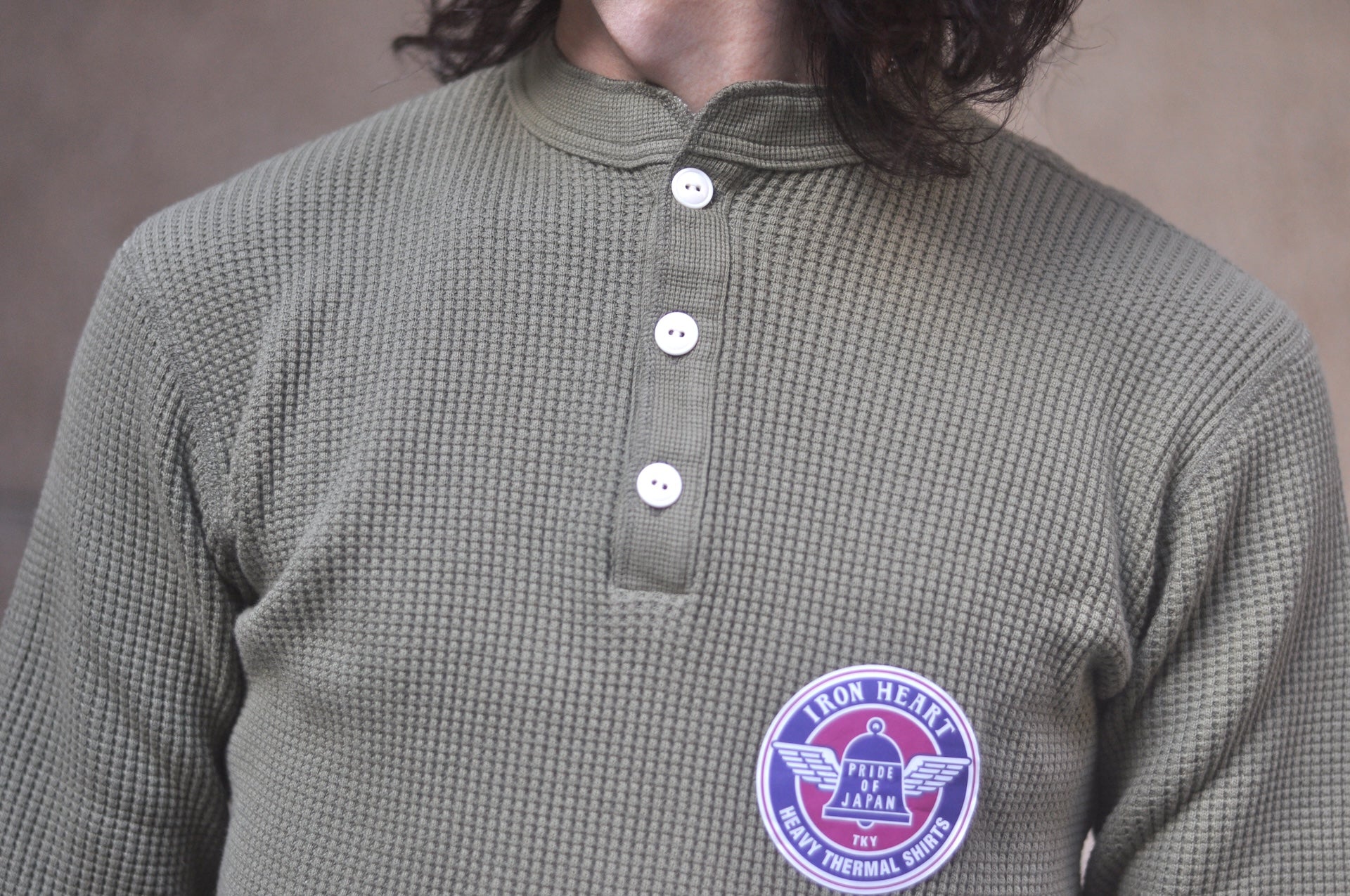 Iron Heart Heavyweight “Waffle Knit” L/S Henley Thermal (Olive)