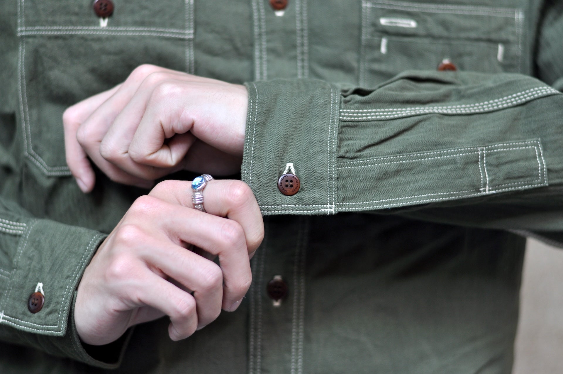 Samurai 6oz Selvage Herringbone Twill Workshirt (Olive)