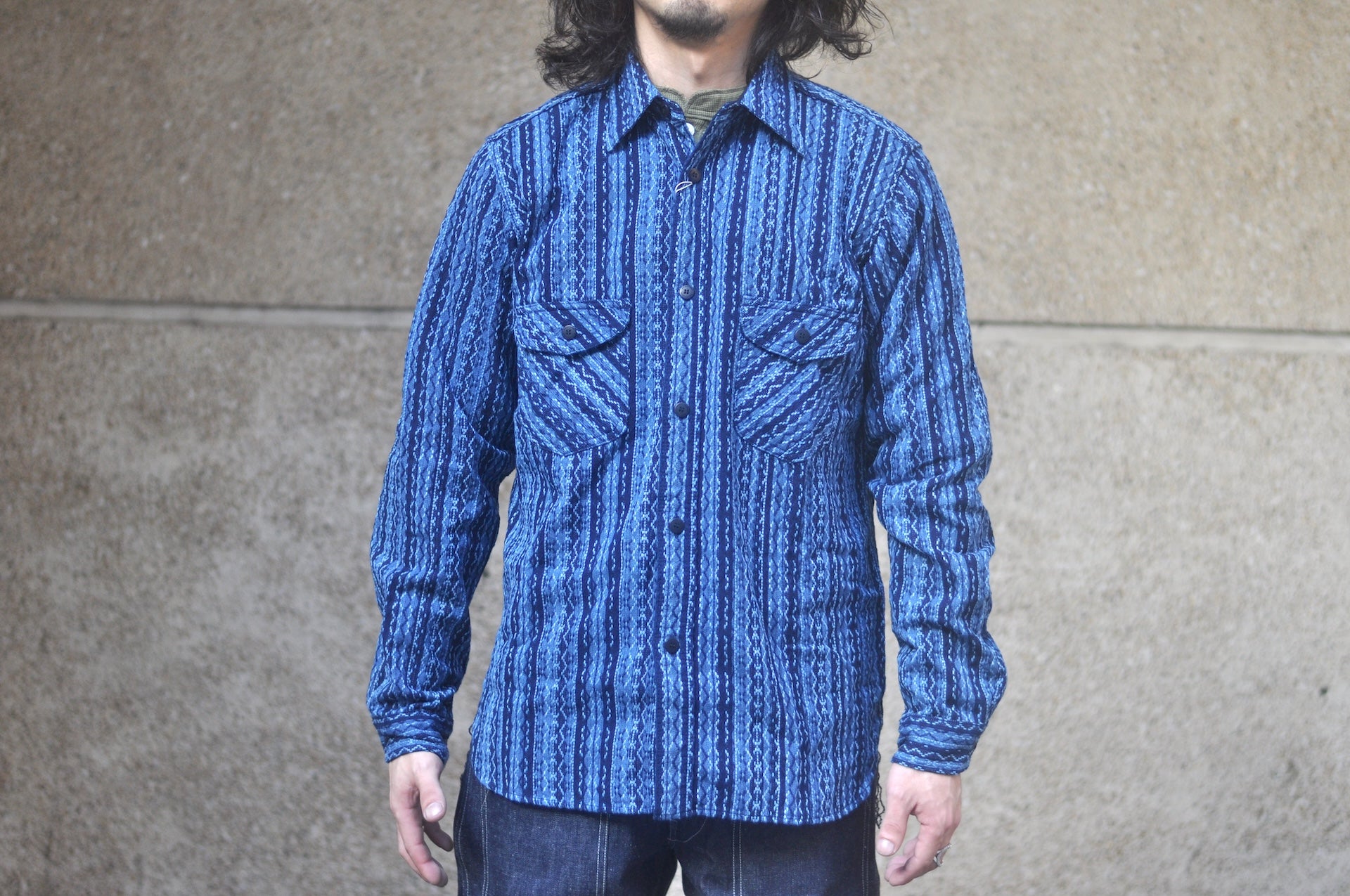 Samurai Heavyweight Natural Indigo Dyed “Rainy Sashiko” Workshirt (Overseas Edition)