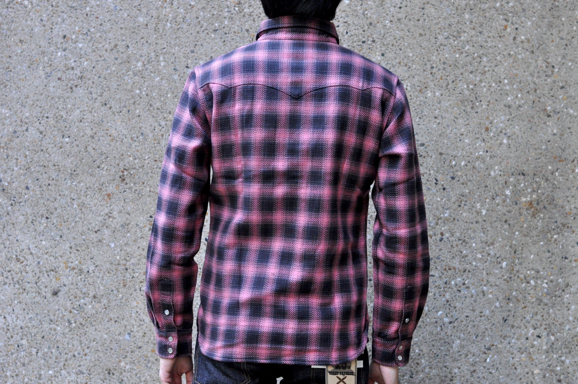 The Flat Head 12oz Ombre Check Selvage Flannel Western Shirt (Cherry Red)