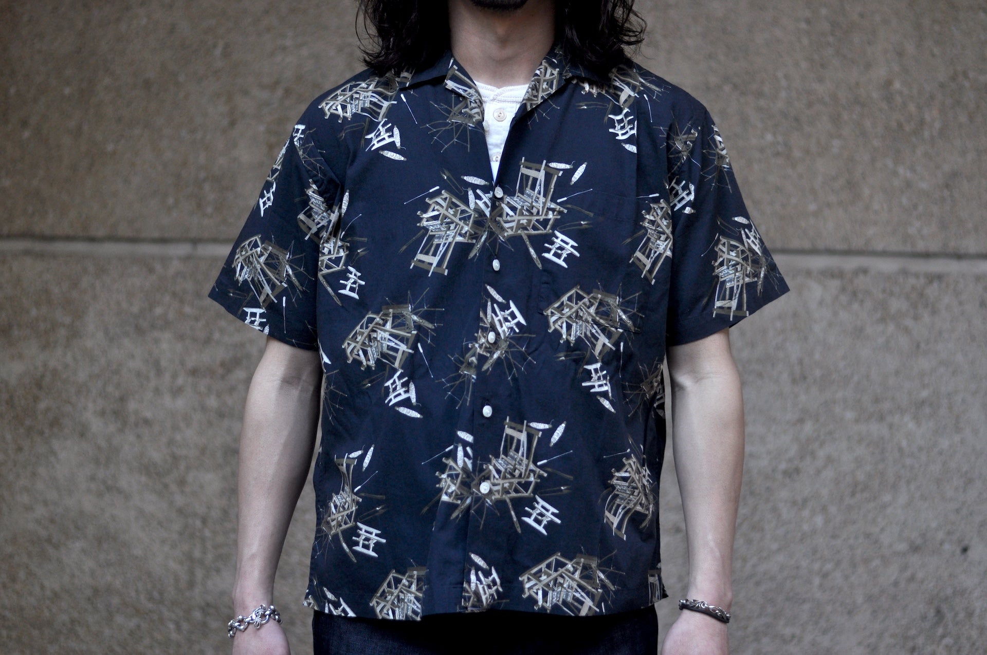 MOMOTARO JEANS “Beauty of Shuttle Loom” S/S Aloha Shirt (Black)