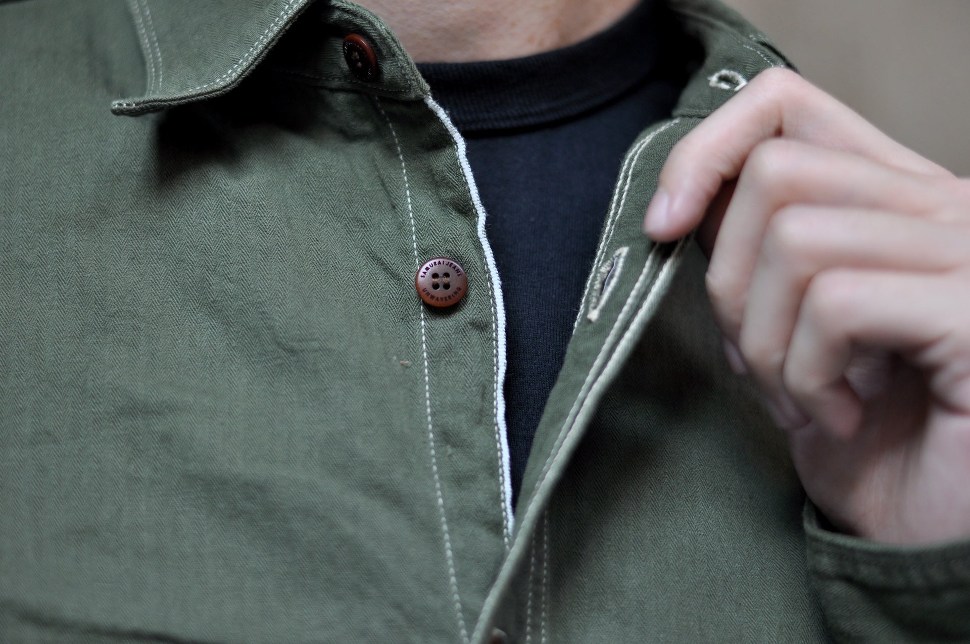 Samurai 6oz Selvage Herringbone Twill Workshirt (Olive)