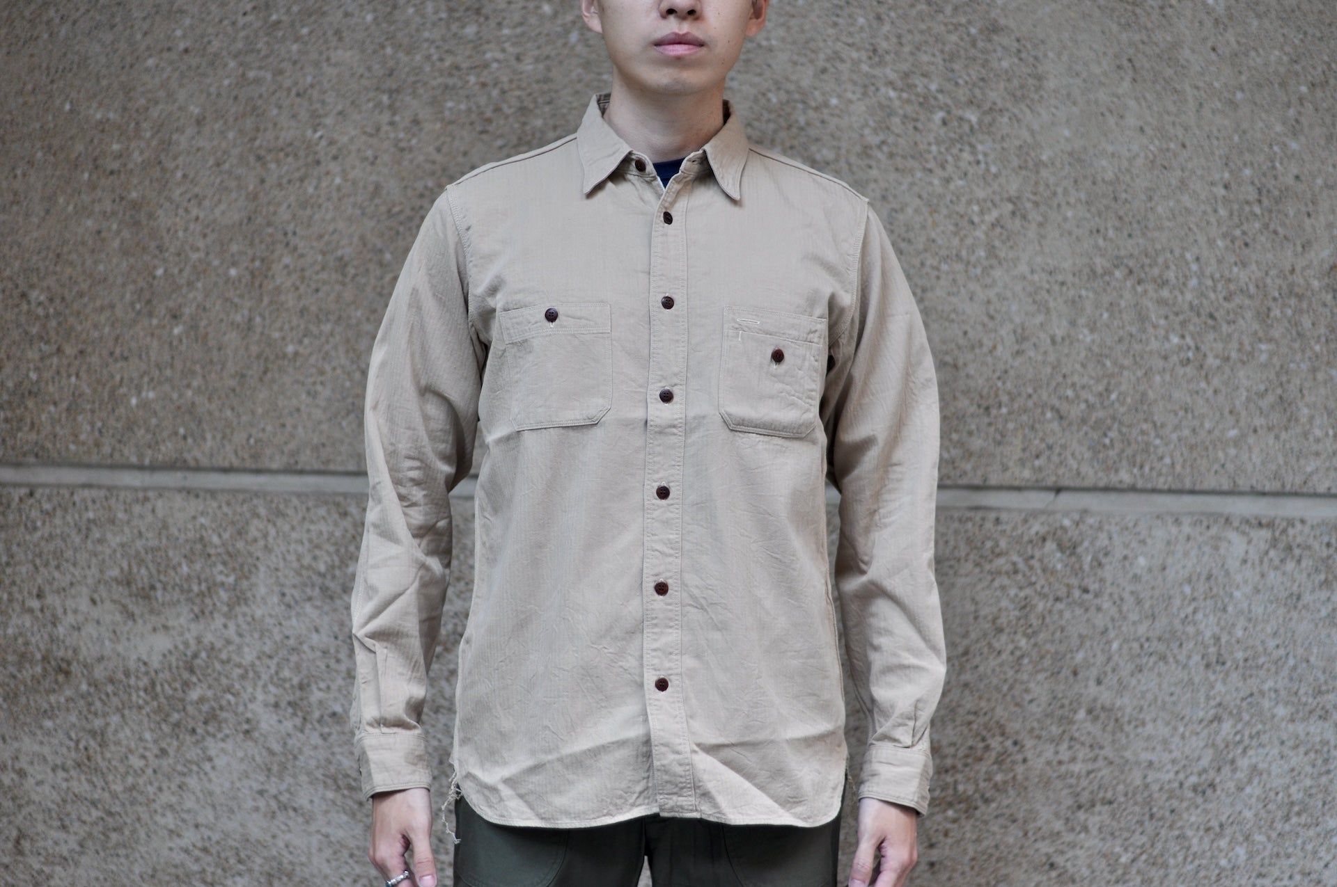 Samurai 6oz Selvage Herringbone Twill Workshirt (Beige)