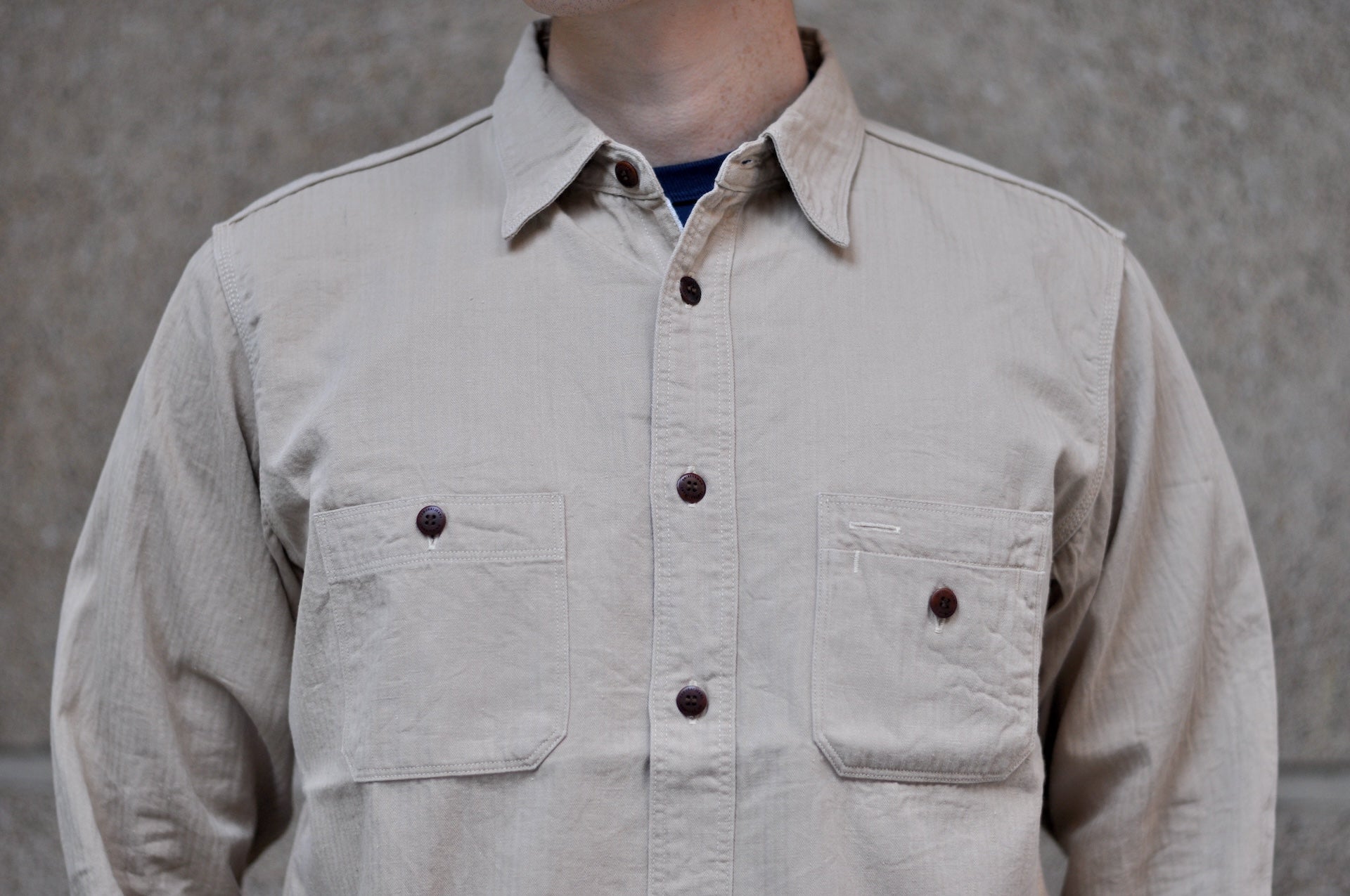 Samurai 6oz Selvage Herringbone Twill Workshirt (Beige)