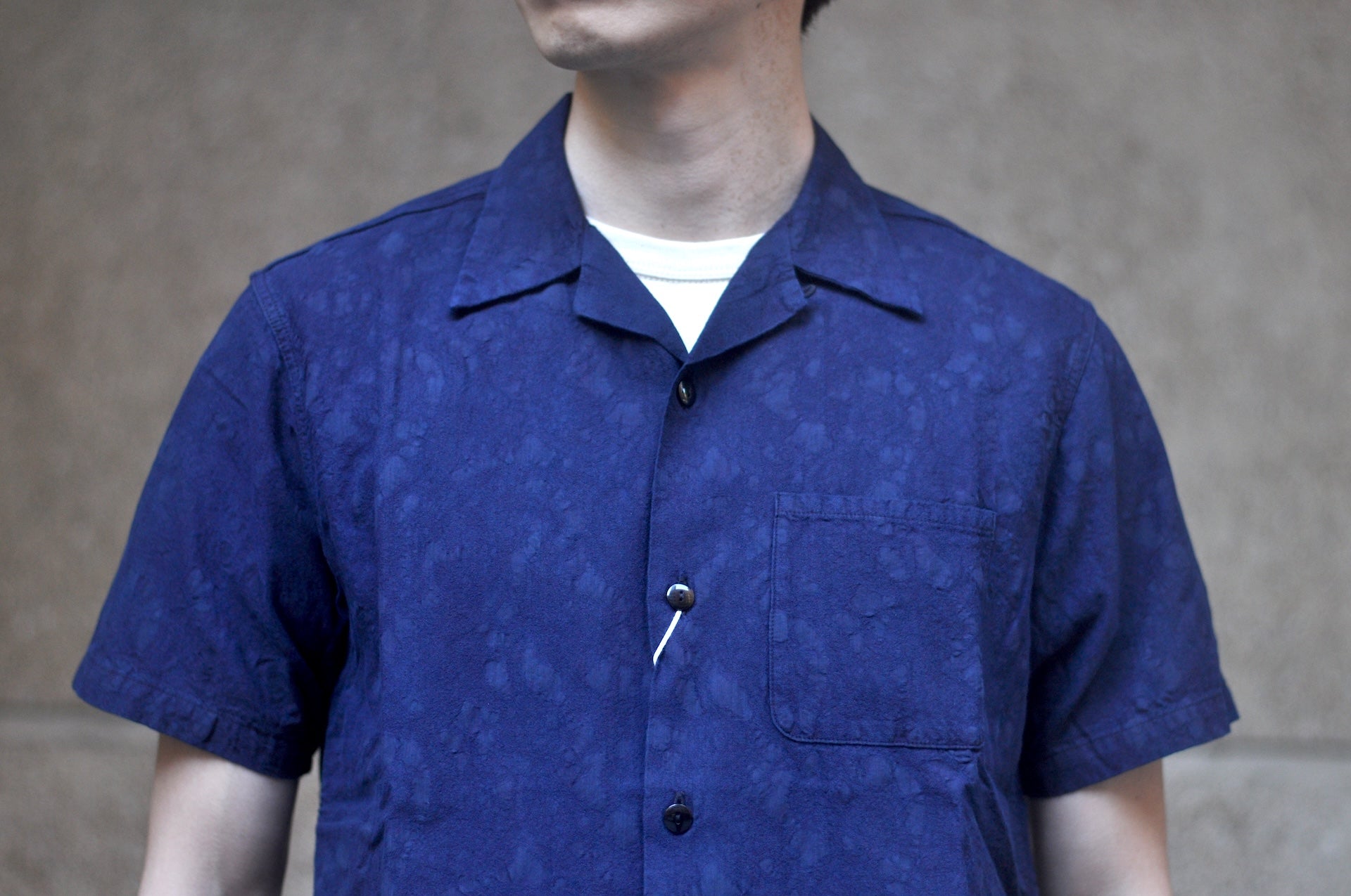 Pure Blue Japan Indigo "Paisley" S/S Open Collar Shirt