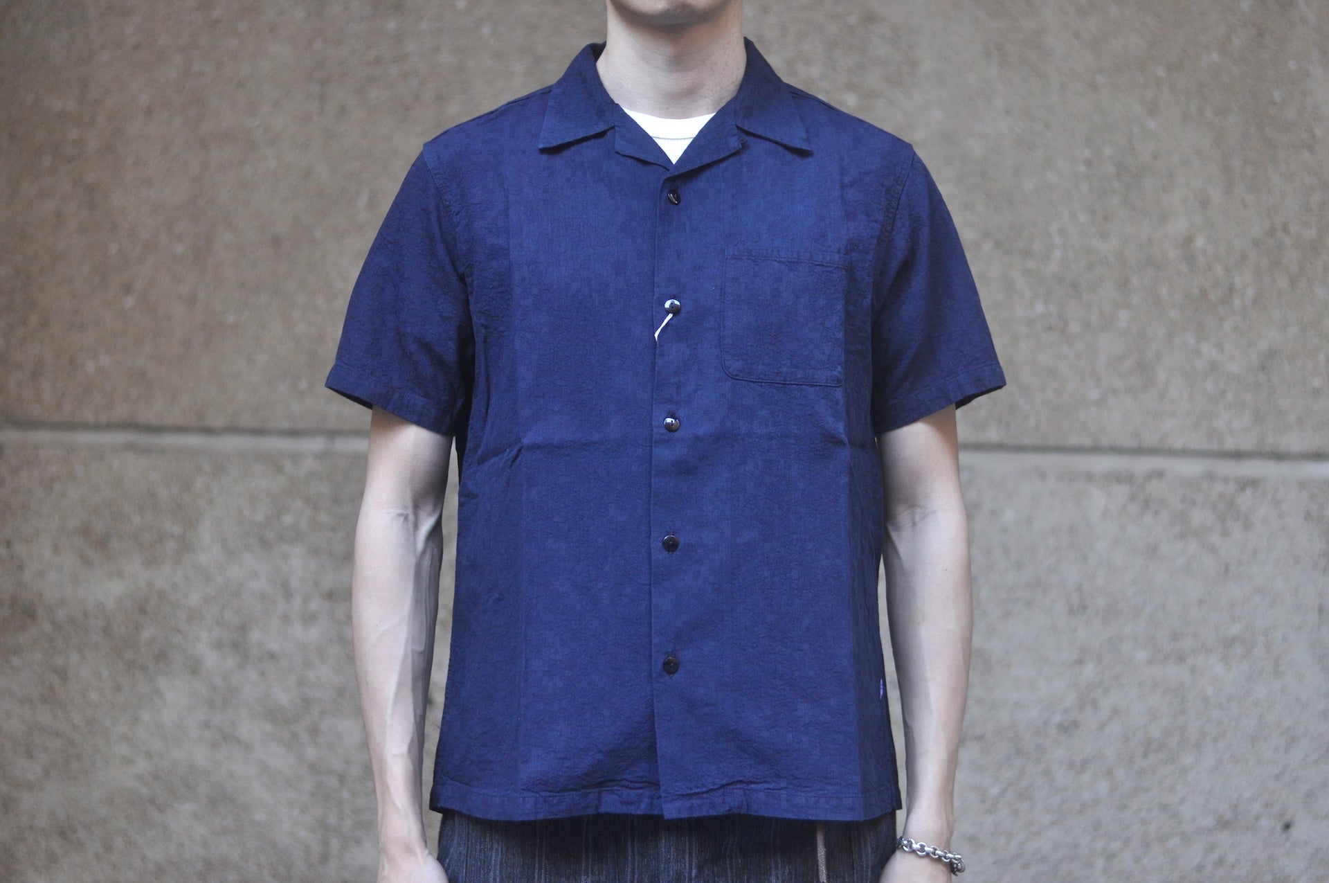 Pure Blue Japan Indigo "Flower" S/S Open Collar Shirt