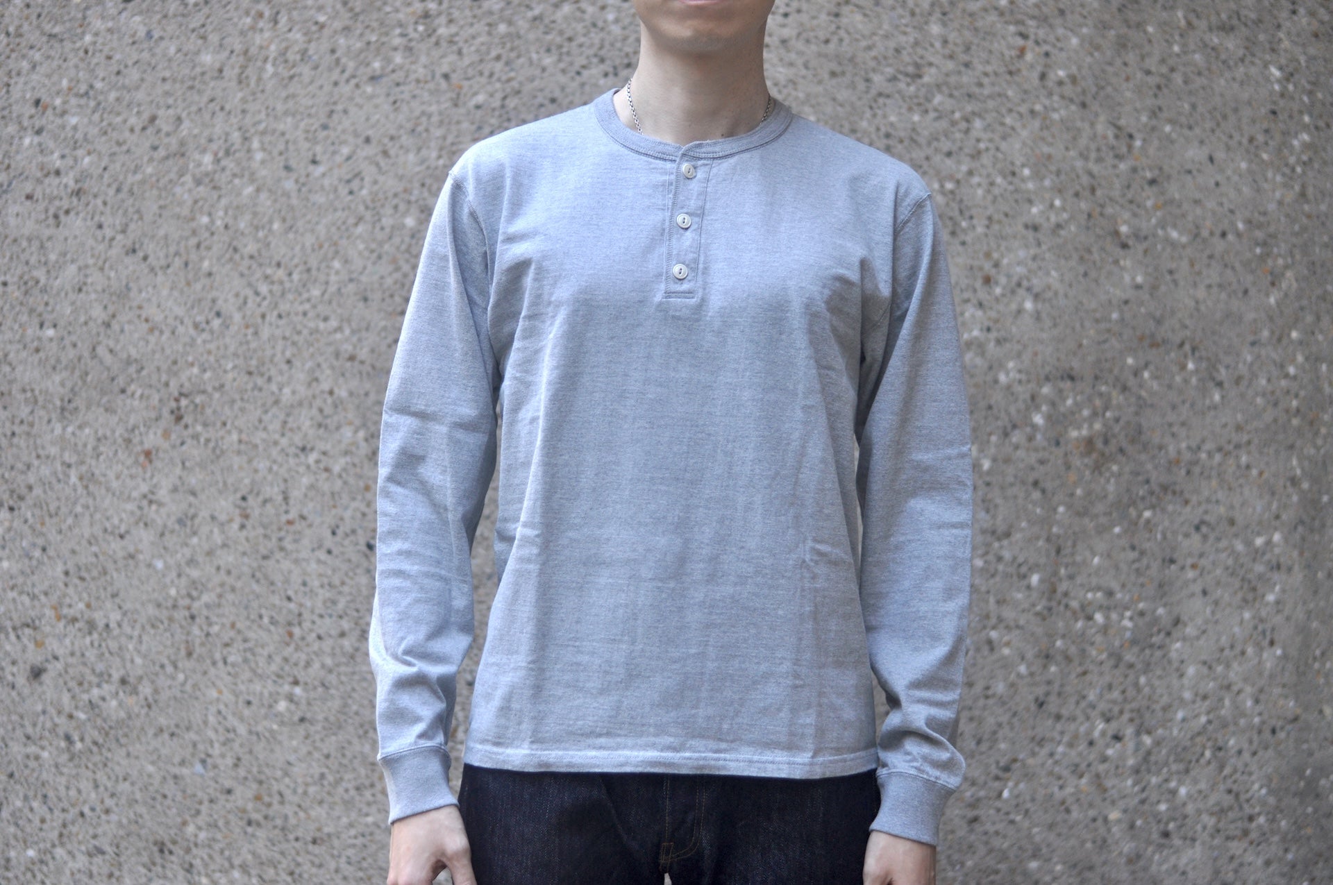 The Flat Head '26 Version 9oz Loopwheel L/S Henley Tee (Grey)