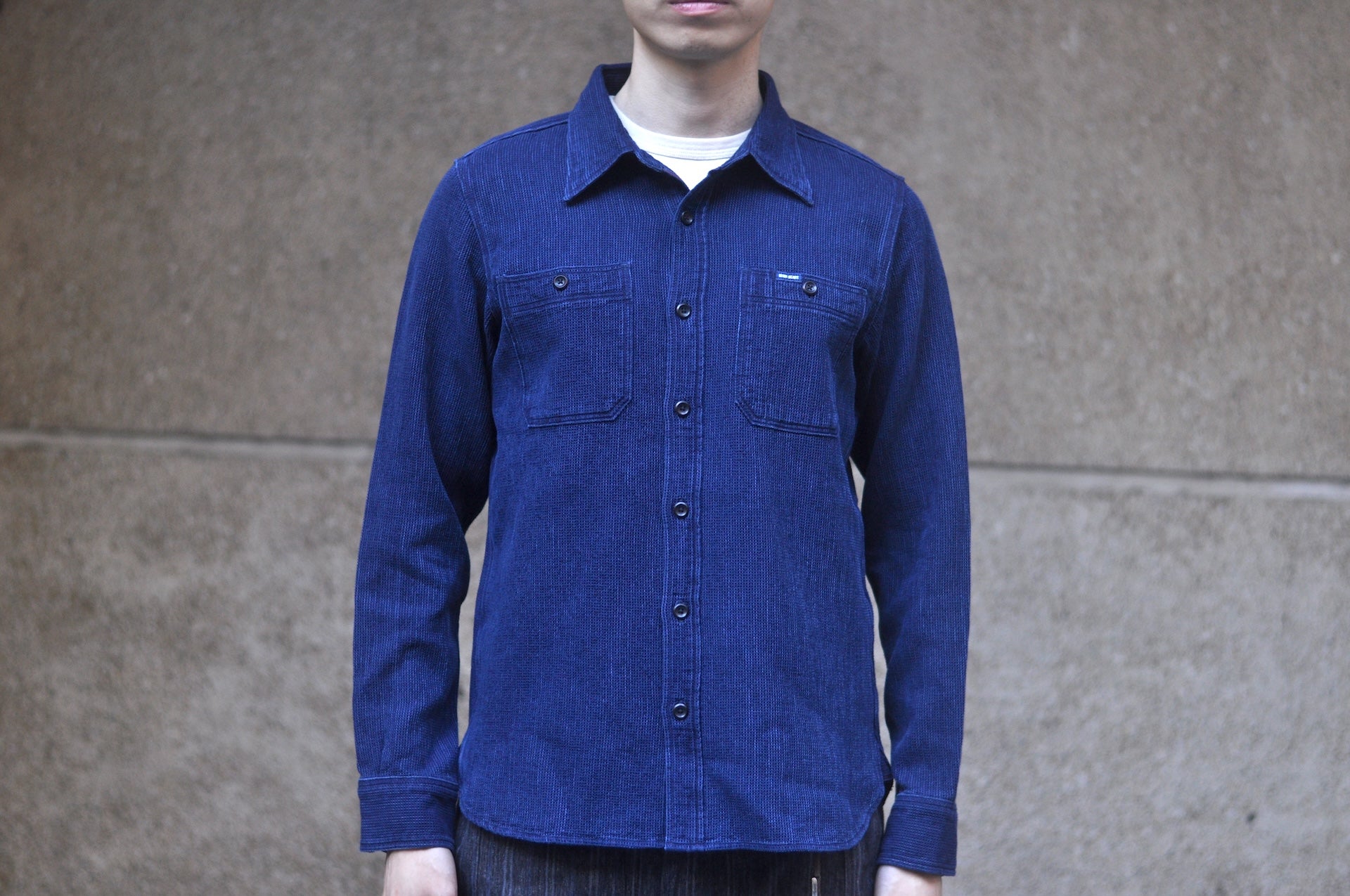 Iron Heart 5.5oz Indigo Cotton Waffle Work Shirt