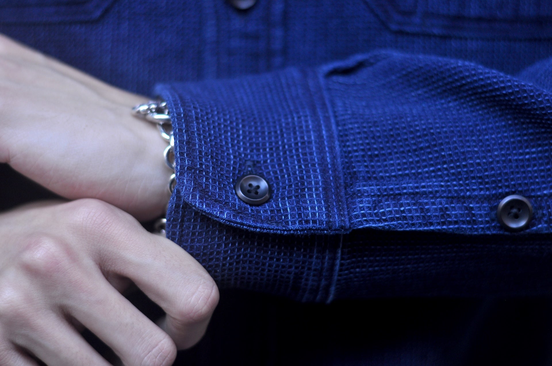 Iron Heart 5.5oz Indigo Cotton Waffle Work Shirt