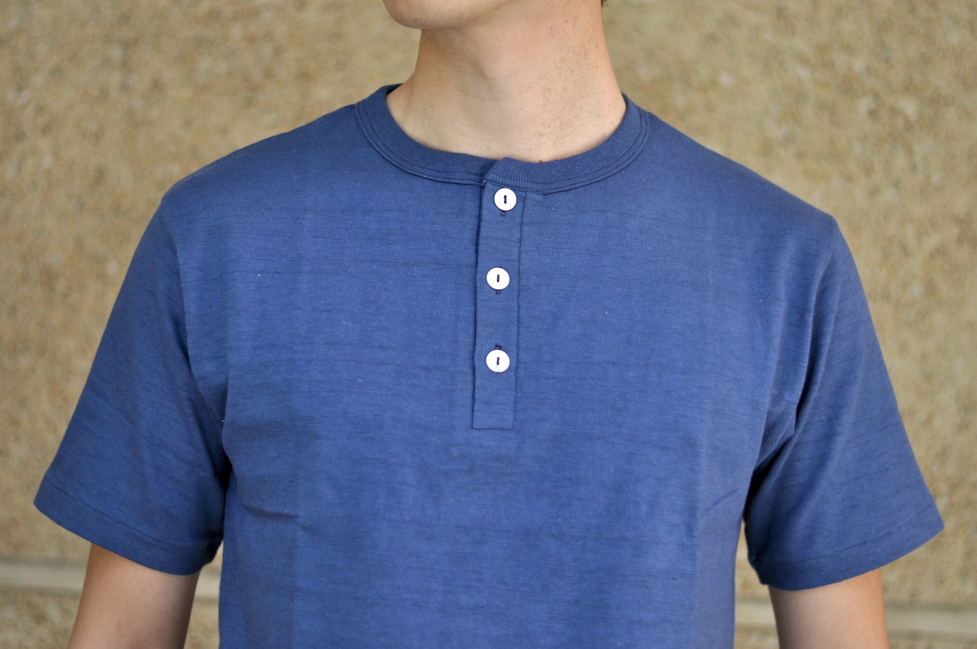 Warehouse 5.5oz "Bamboo Textured" Henley Tee (Fade Blue)