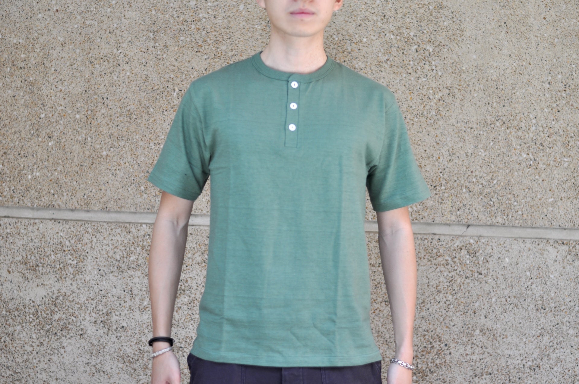 Warehouse 5.5oz "Bamboo Textured" Henley Tee (Mc Green)