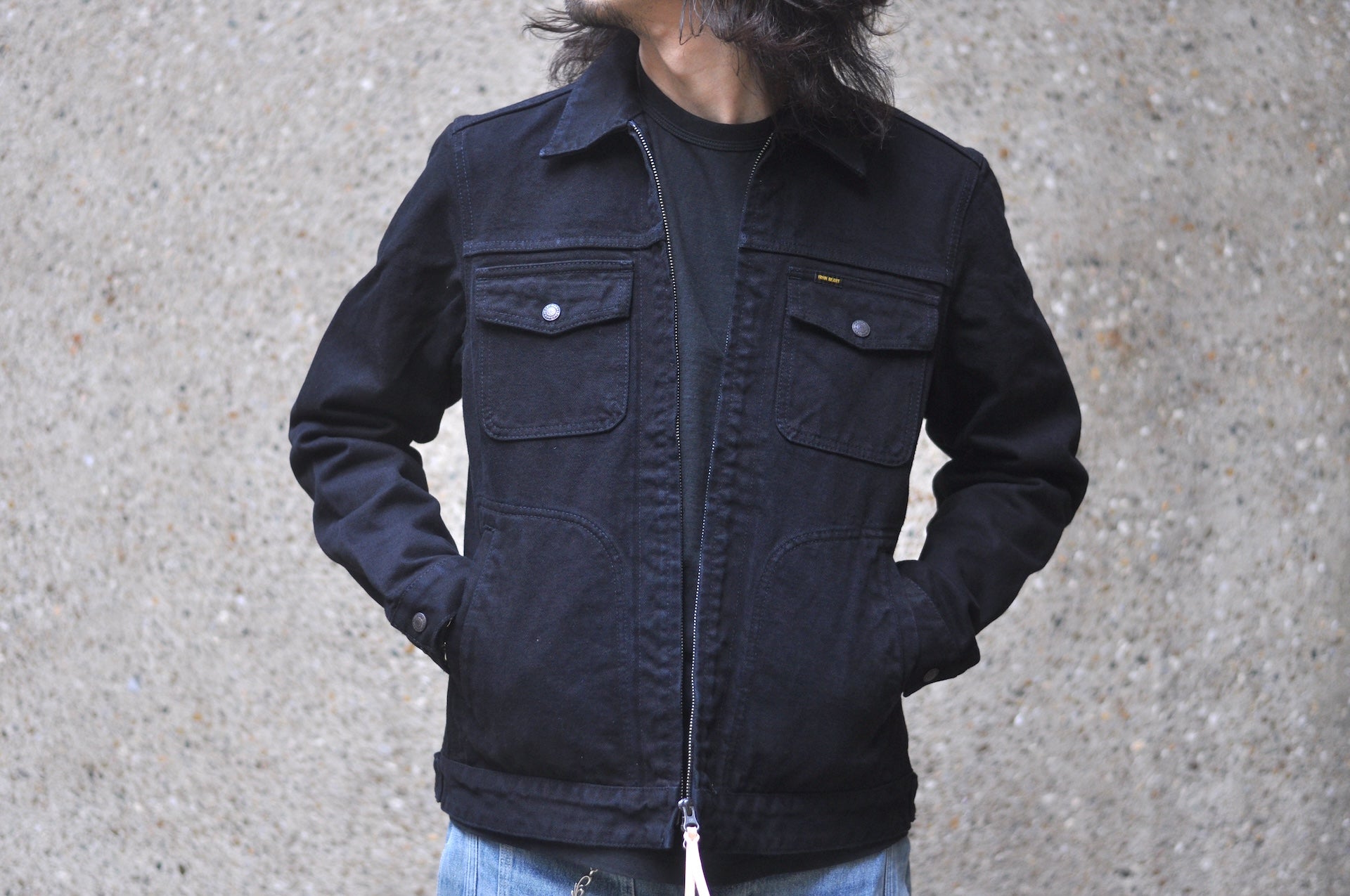 Iron Heart 14oz Selvage Broken Twill Denim Mechanic Work Jacket (Black Overdyed)