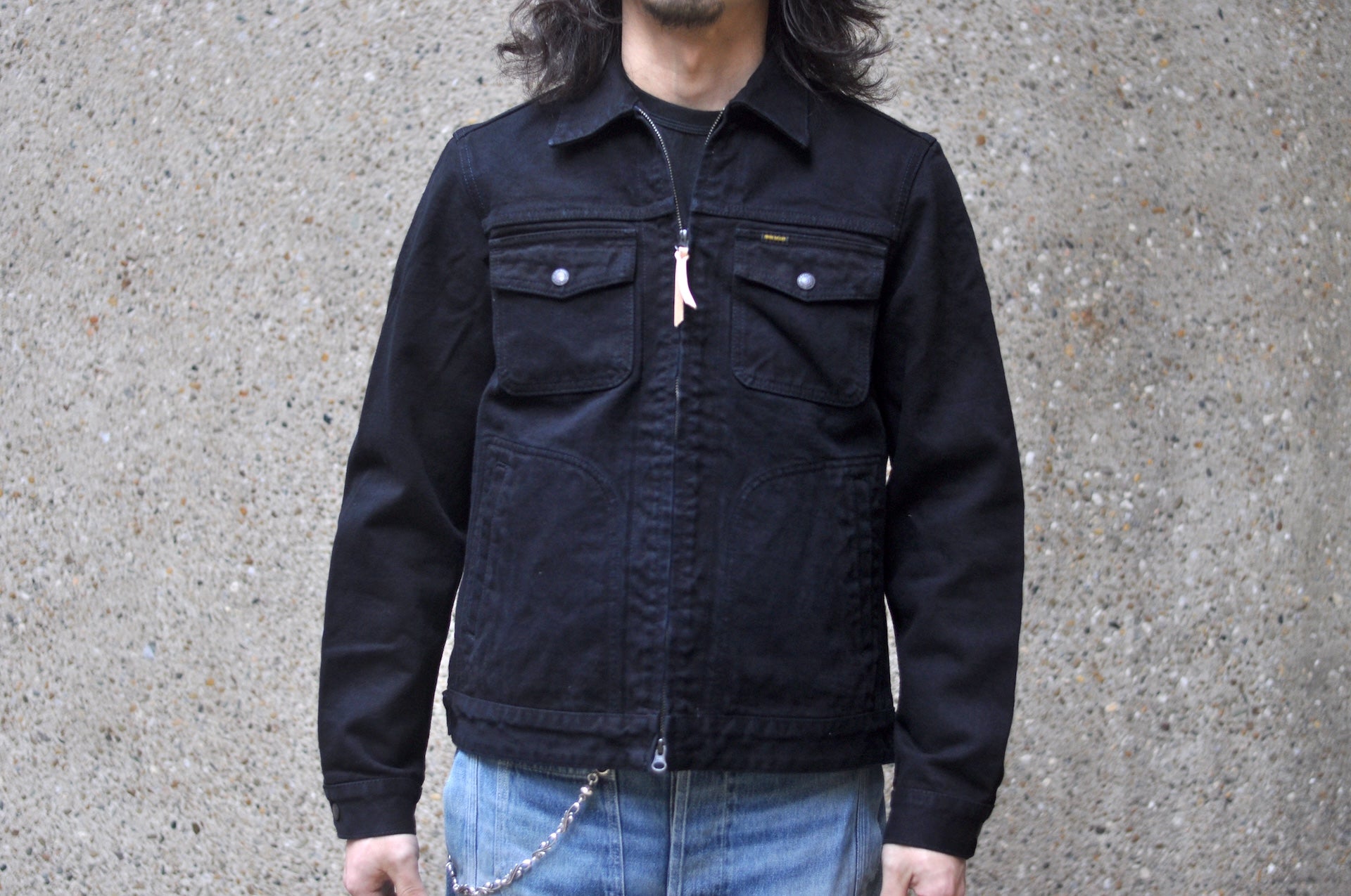 Iron Heart 14oz Selvage Broken Twill Denim Mechanic Work Jacket (Black Overdyed)