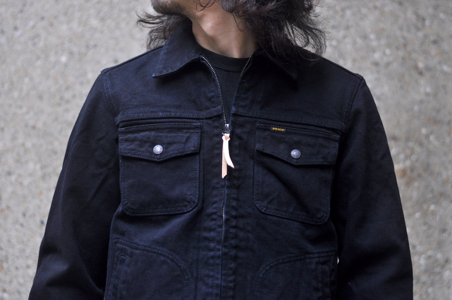 Iron Heart 14oz Selvage Broken Twill Denim Mechanic Work Jacket (Black Overdyed)