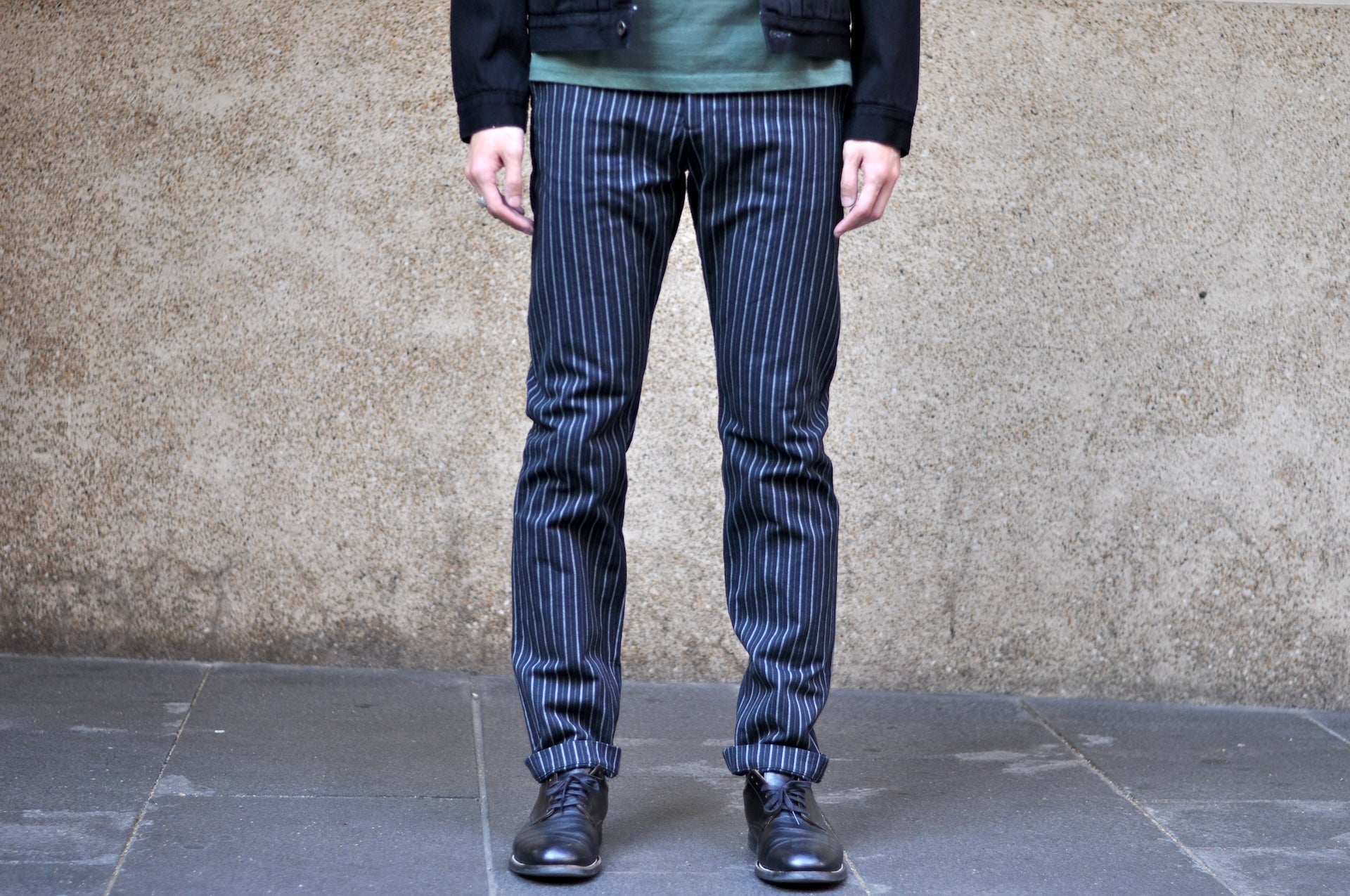 Stevenson Overall Co. "Old Glory" 12.5oz Selvage Pinstripe Chinos (Sumi Black)