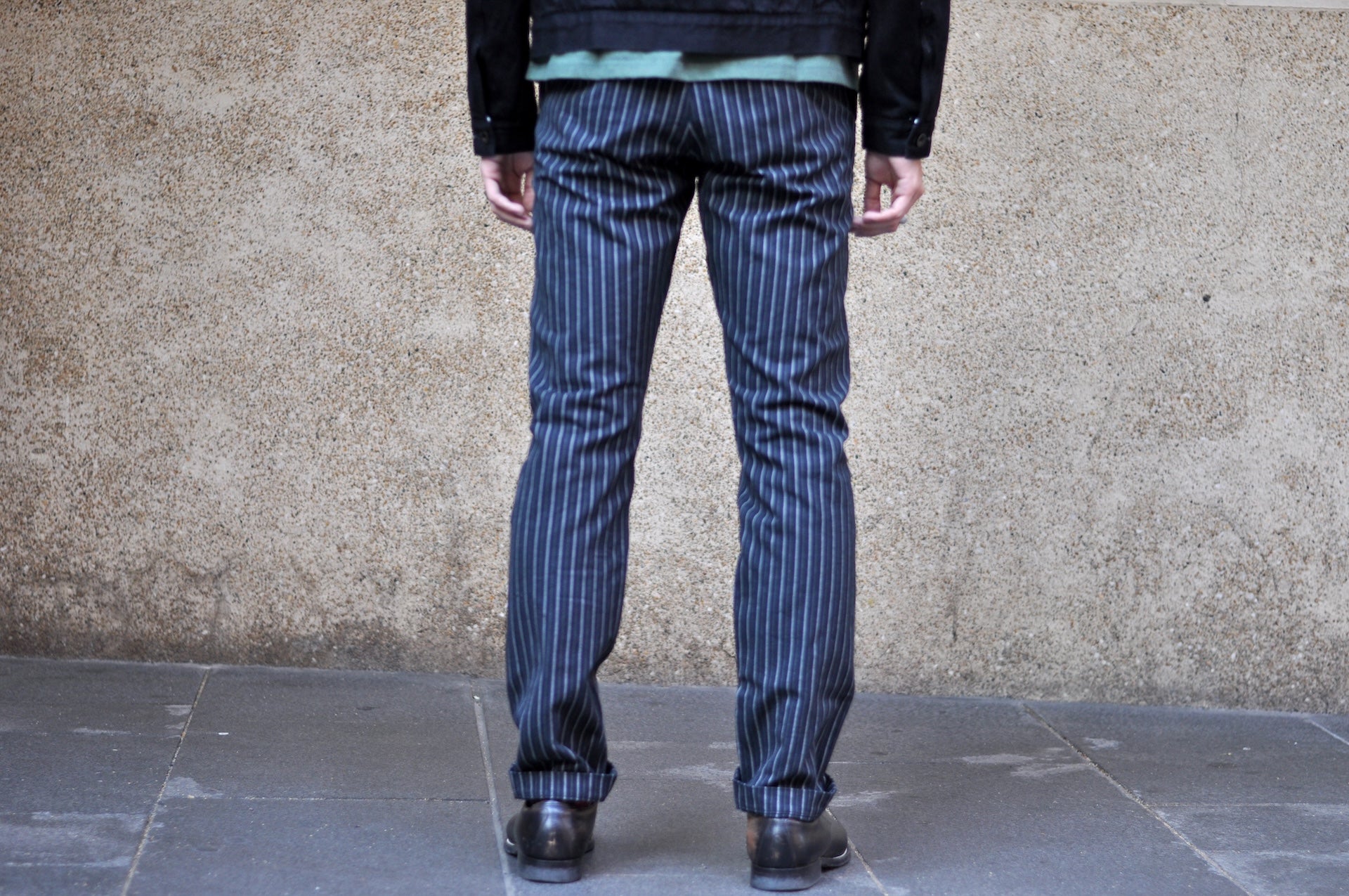 Stevenson Overall Co. "Old Glory" 12.5oz Selvage Pinstripe Chinos (Sumi Black)