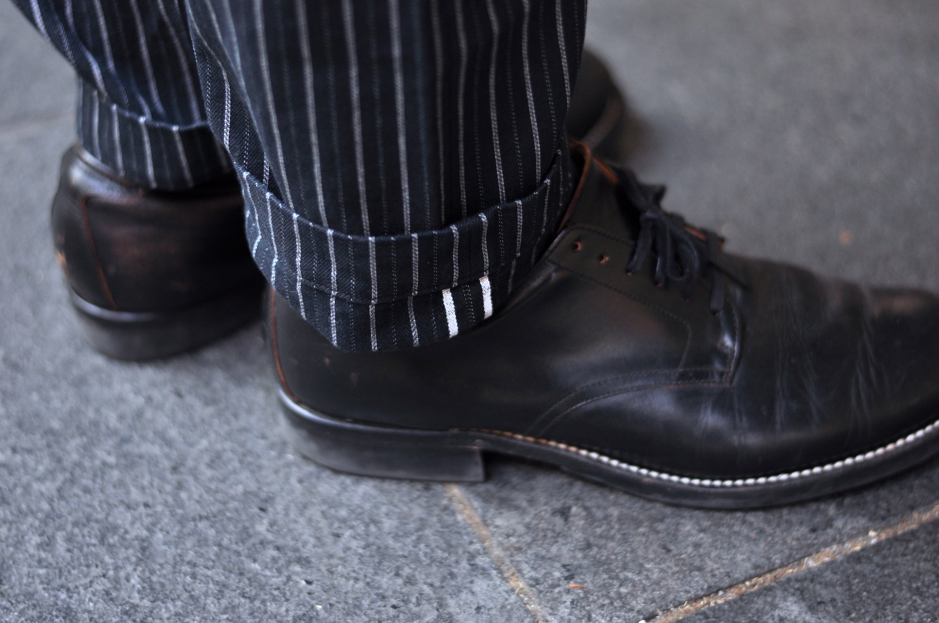 Stevenson Overall Co. "Old Glory" 12.5oz Selvage Pinstripe Chinos (Sumi Black)