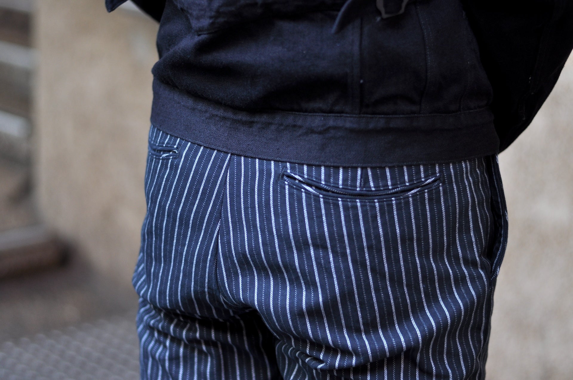 Stevenson Overall Co. "Old Glory" 12.5oz Selvage Pinstripe Chinos (Sumi Black)