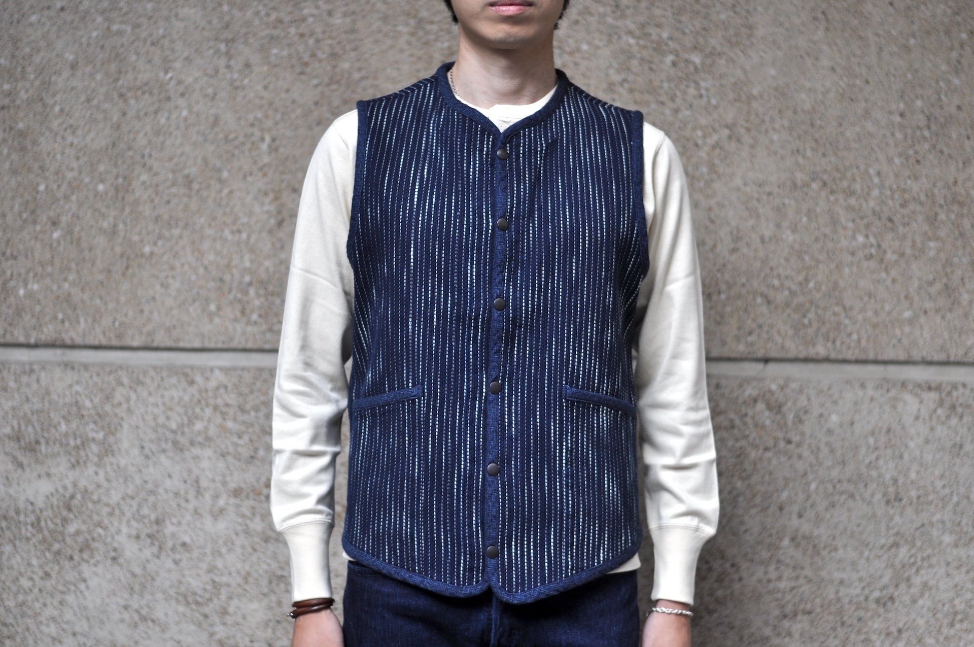 Studio D'Artisan 13oz Indigo Dyed "Rain Kakuri Sashiko" Vest