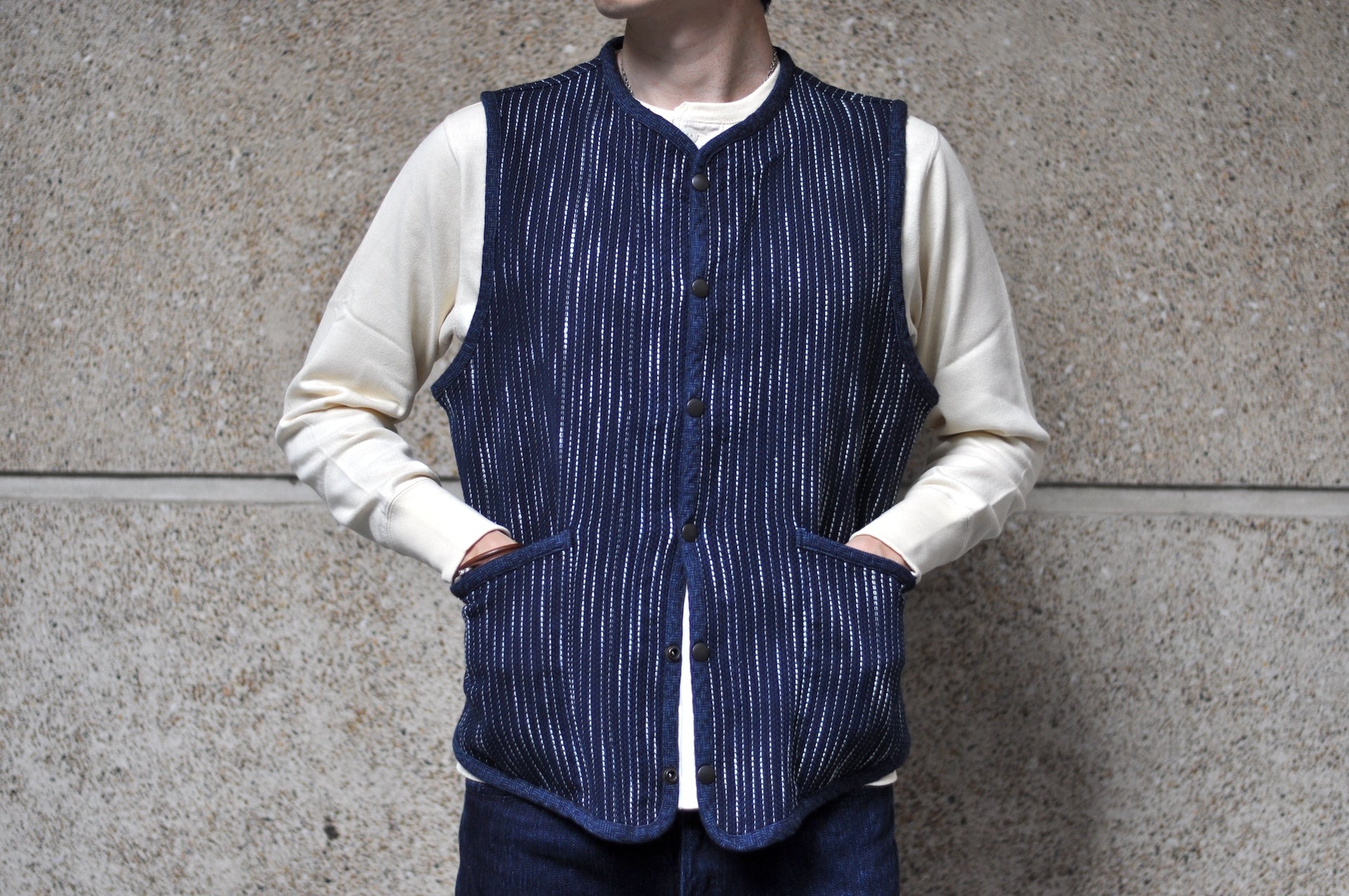 Studio D'Artisan 13oz Indigo Dyed "Rain Kakuri Sashiko" Vest