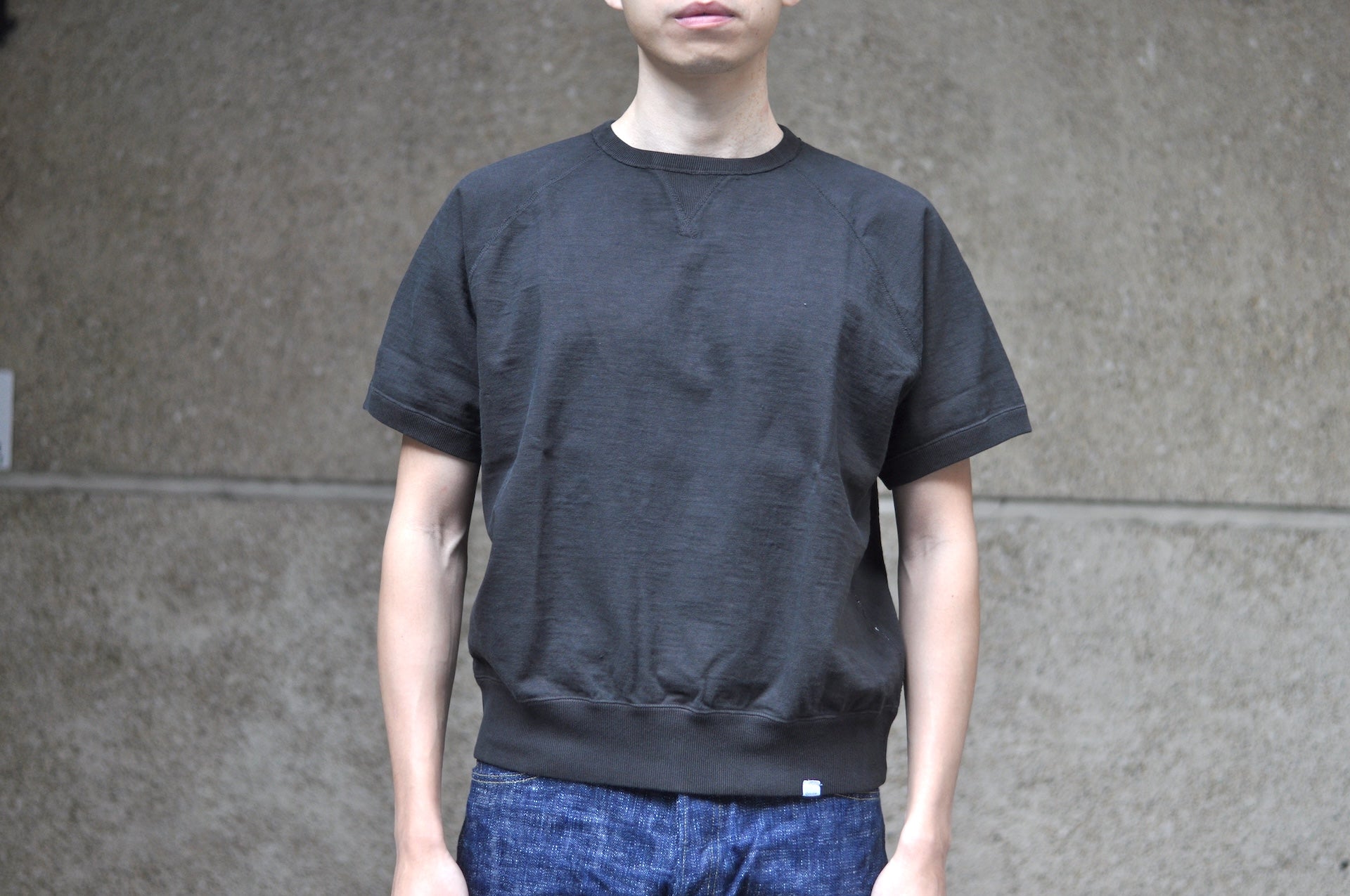 Omoto Denim 12oz “Neppy Textured” S/S Raglan Sweat Tee (Charcoal Black)