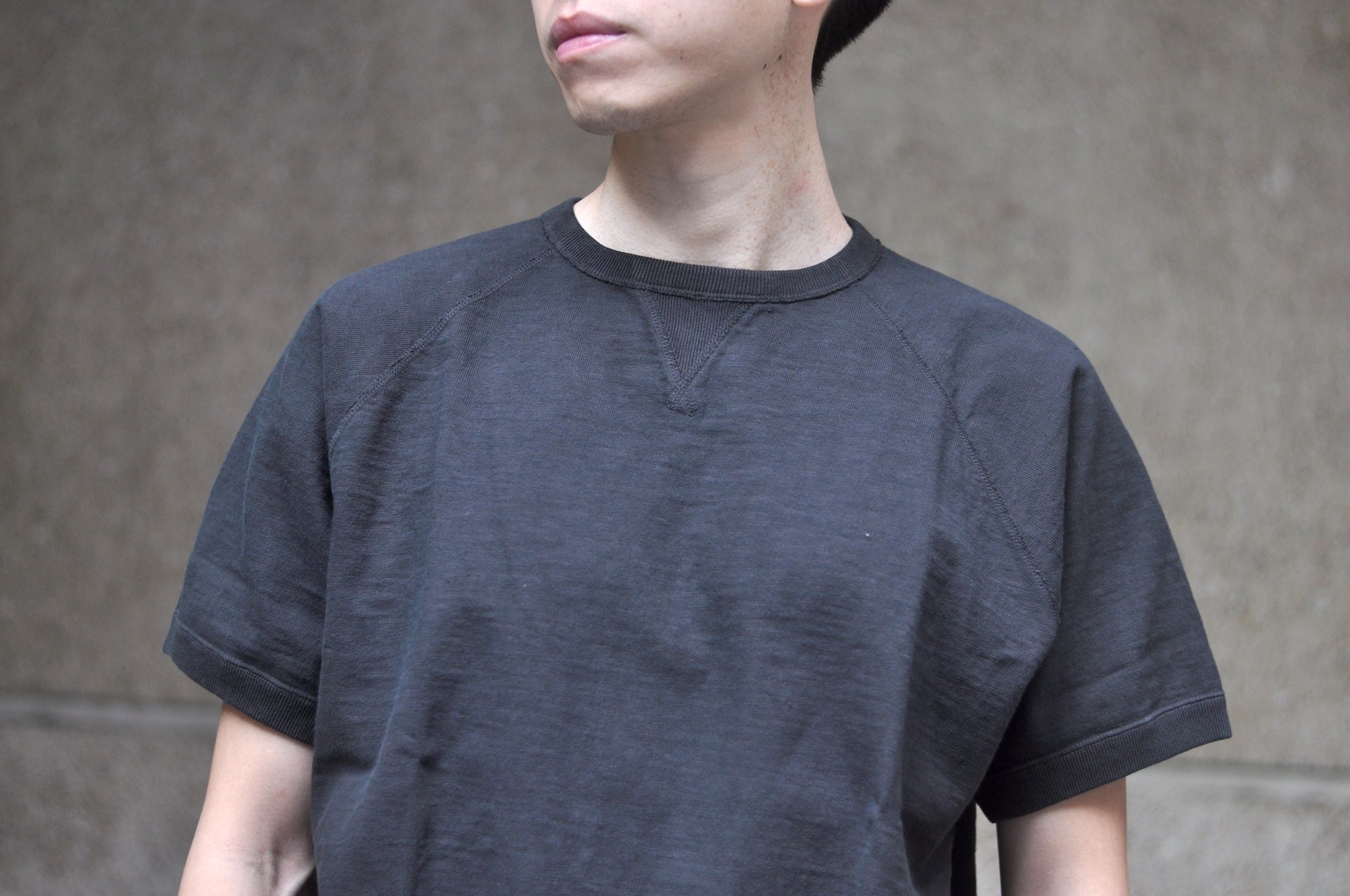 Omoto Denim 12oz “Neppy Textured” S/S Raglan Sweat Tee (Charcoal Black)