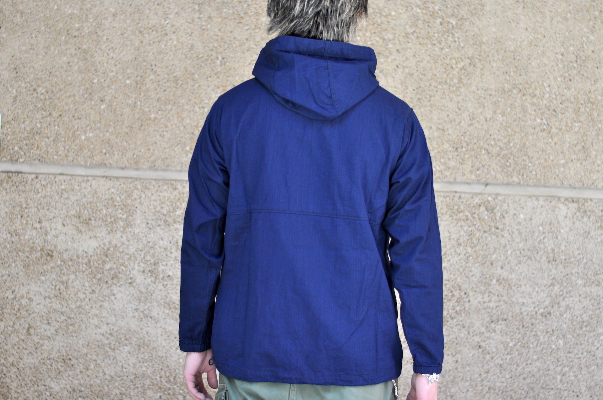 Pure Blue Japan "All-Seasons" HBT Hooded Pullover (Grand Indigo X Black)