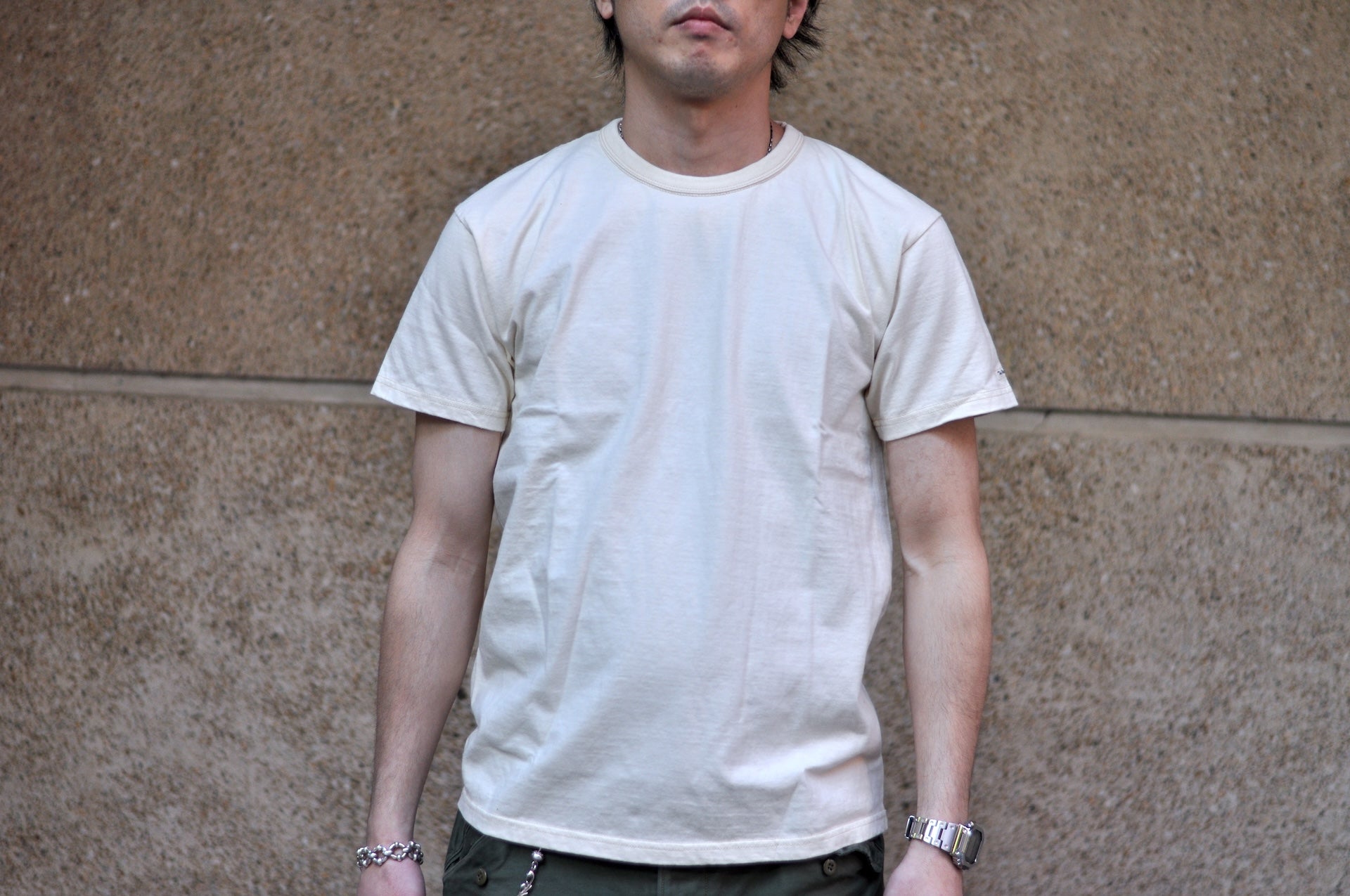 The Flat Head 24 Version 9oz Loopwheeled Plain Tee (Cream)