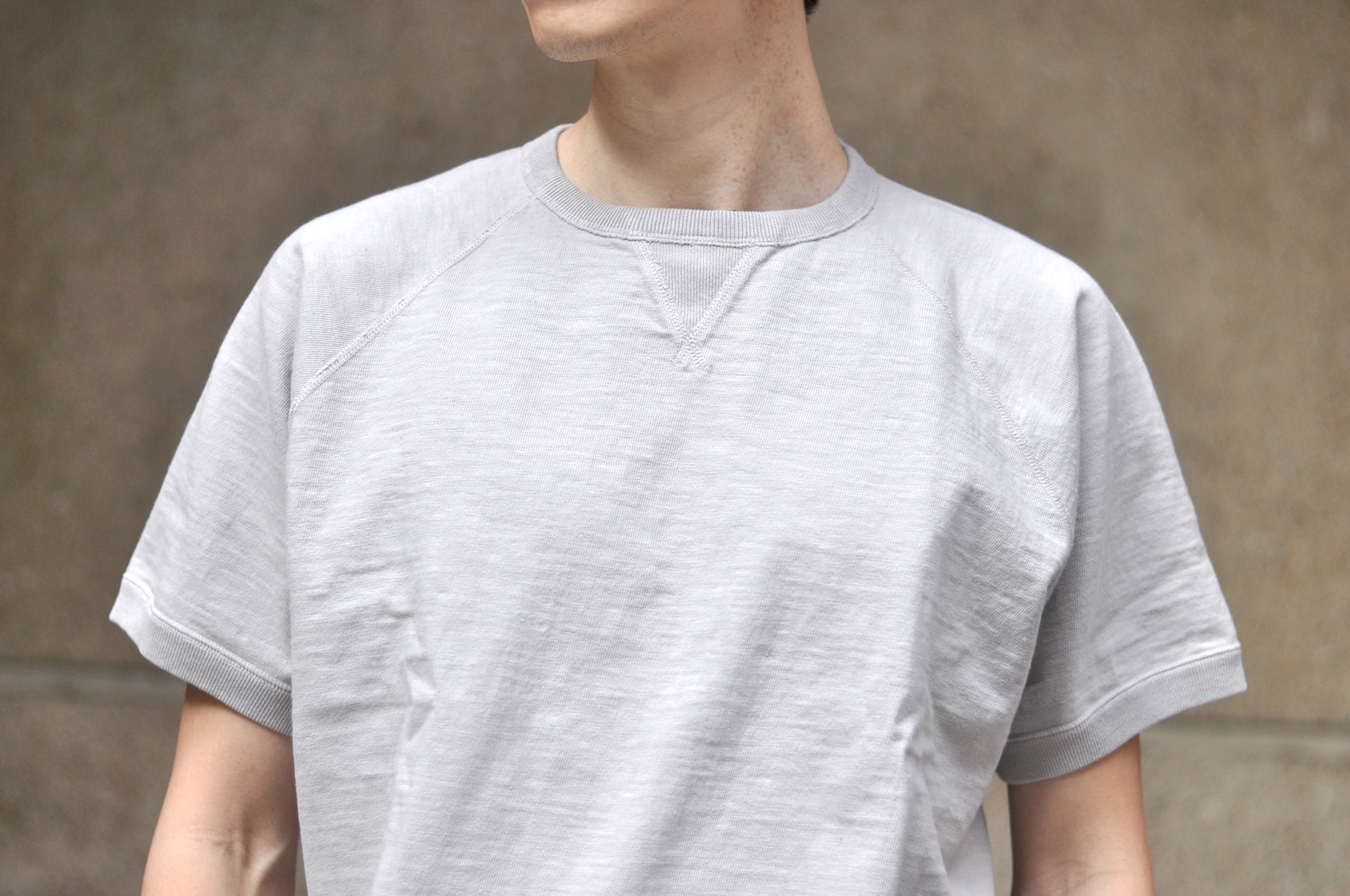Omoto Denim 12oz “Neppy Textured” S/S Raglan Sweat Tee (Taro Grey)