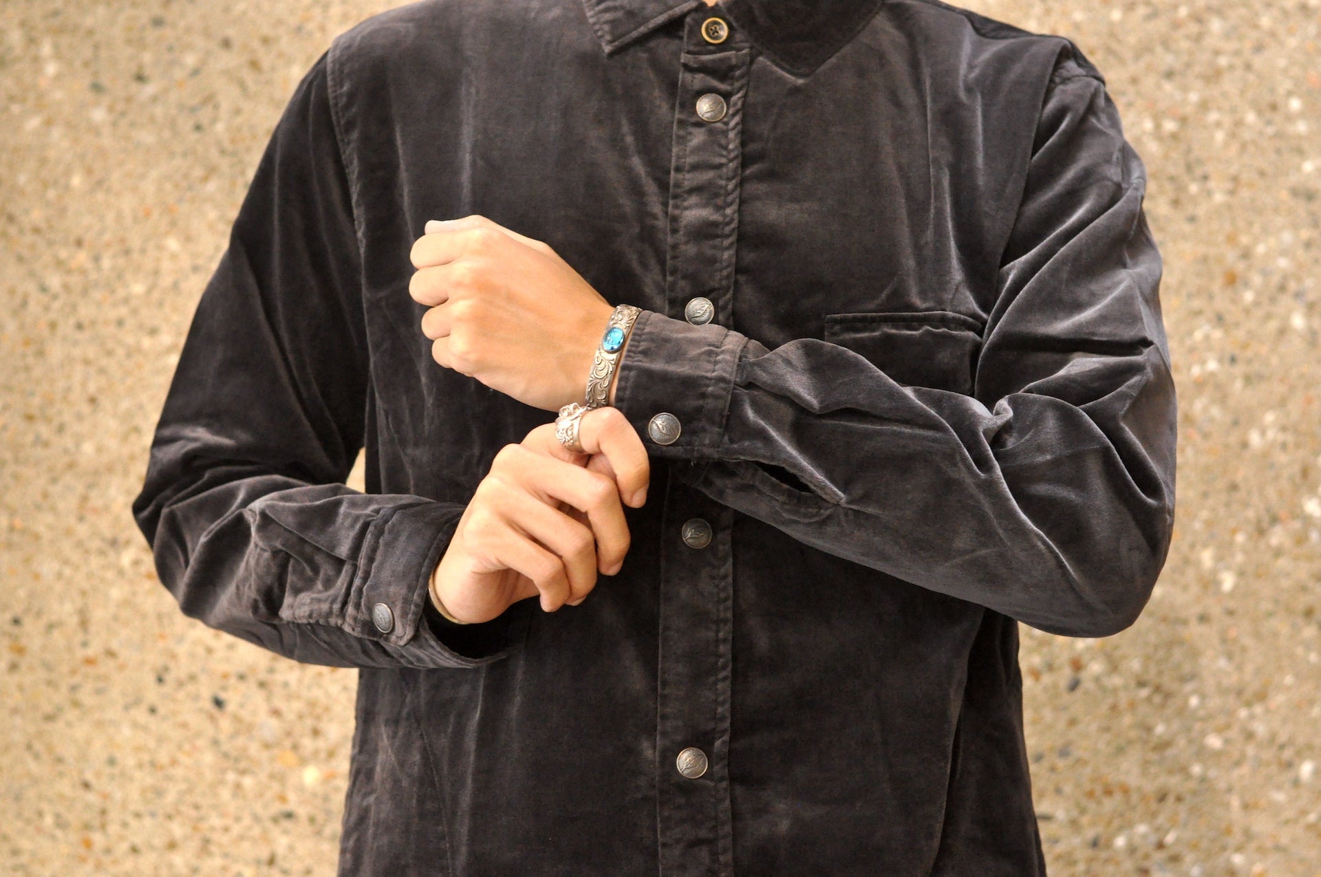 Pure Blue Japan Cotton Velvet C.P.O Jacketed Shirt (Black)