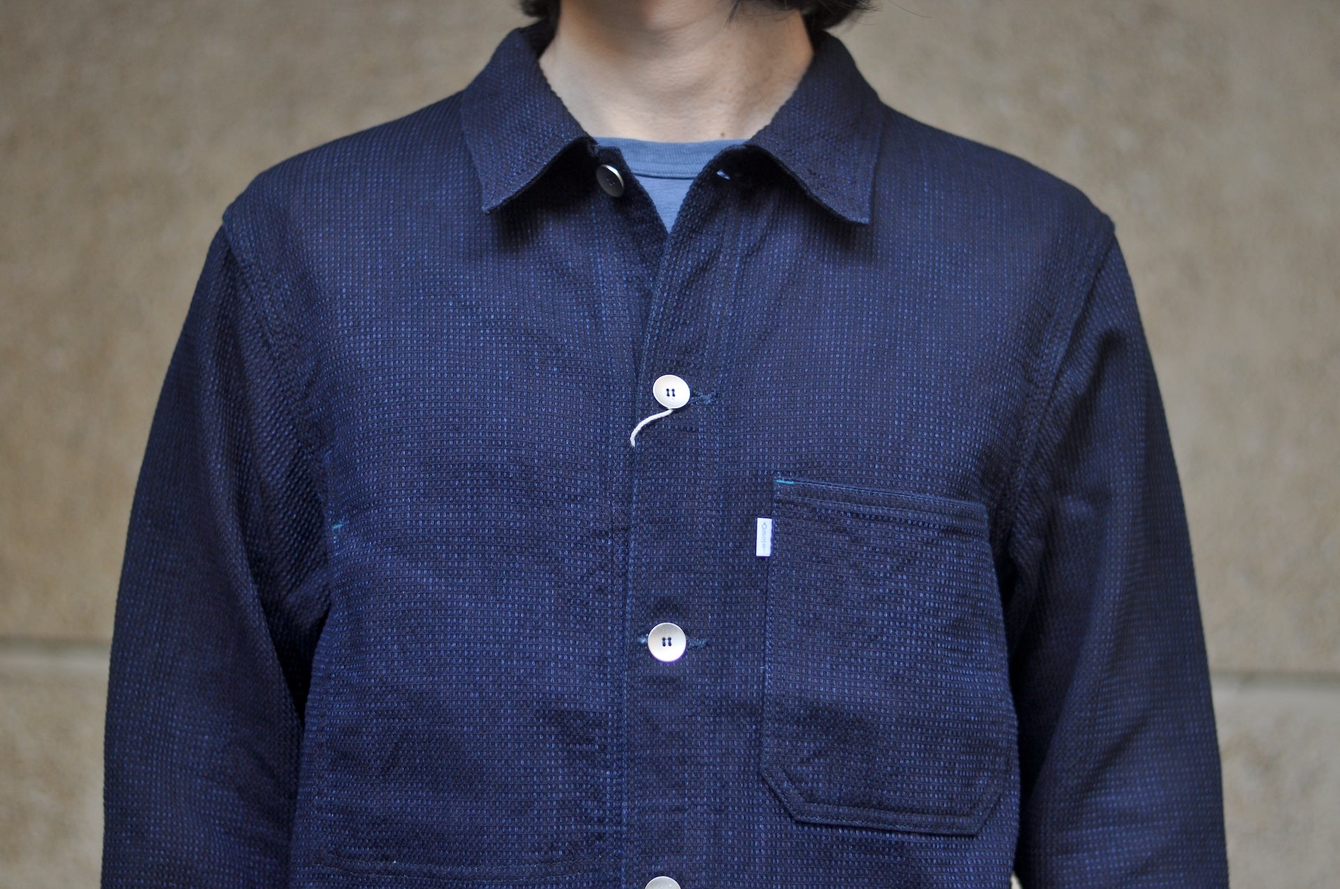 Omoto Denim 12oz Indigo Dyed "Cube Sashiko" Chore Jacket