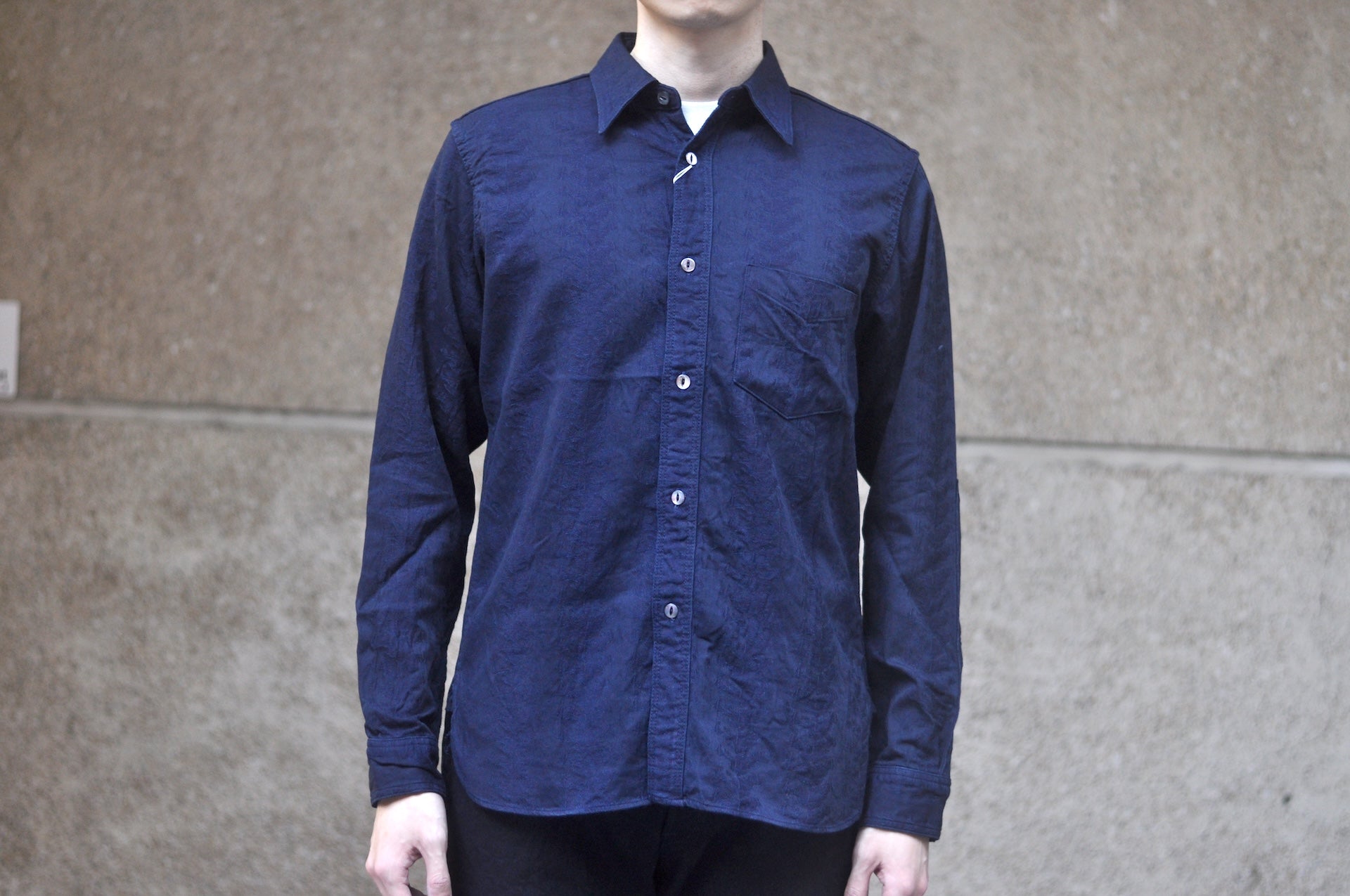 Samurai Indigo Dyed “Sengen Blossom” Jacquard Oxford Shirt (Overseas Edition)