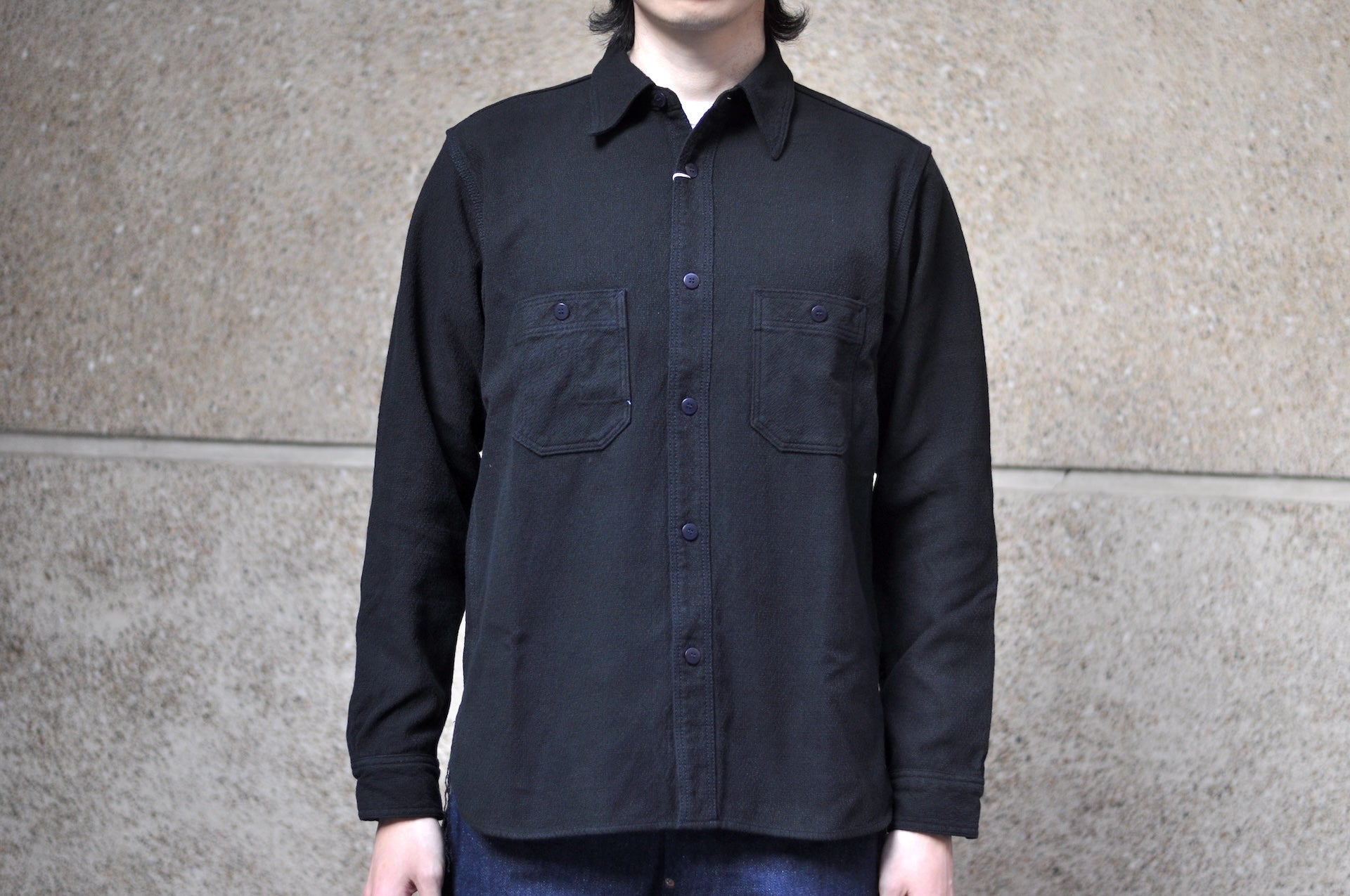 Samurai “Ultimate Black” Sashiko Flannel Workshirt (Oversea Edition)